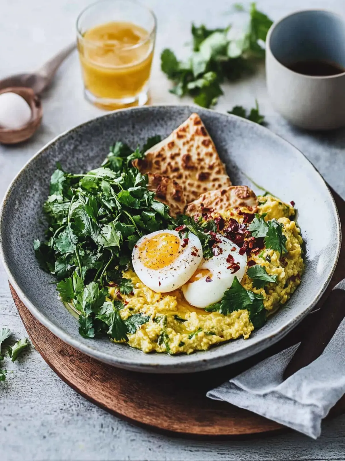 Coconut-chilli eggs with dahl