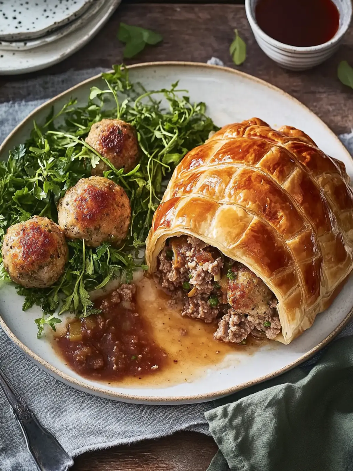 Meatball roast in puff pastry