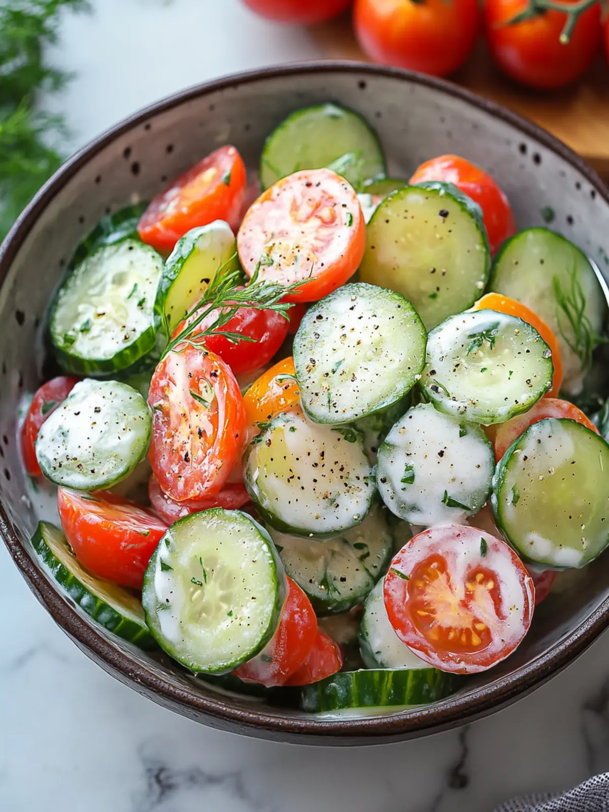 Deliciously Creamy Cucumber Tomato Salad for Fresh Flavor 2 Creamy Cucumber Tomato Salad