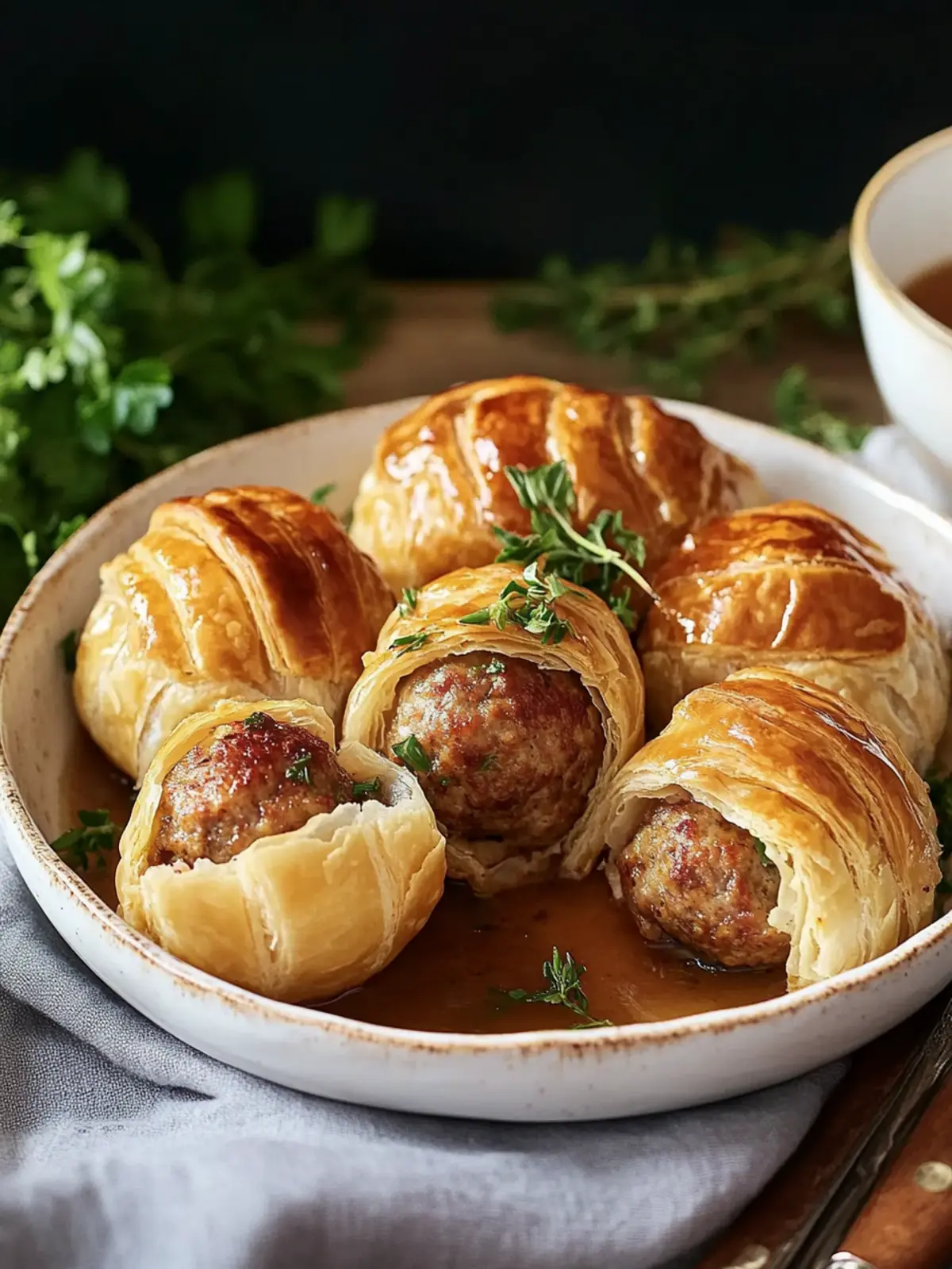Meatball roast in puff pastry