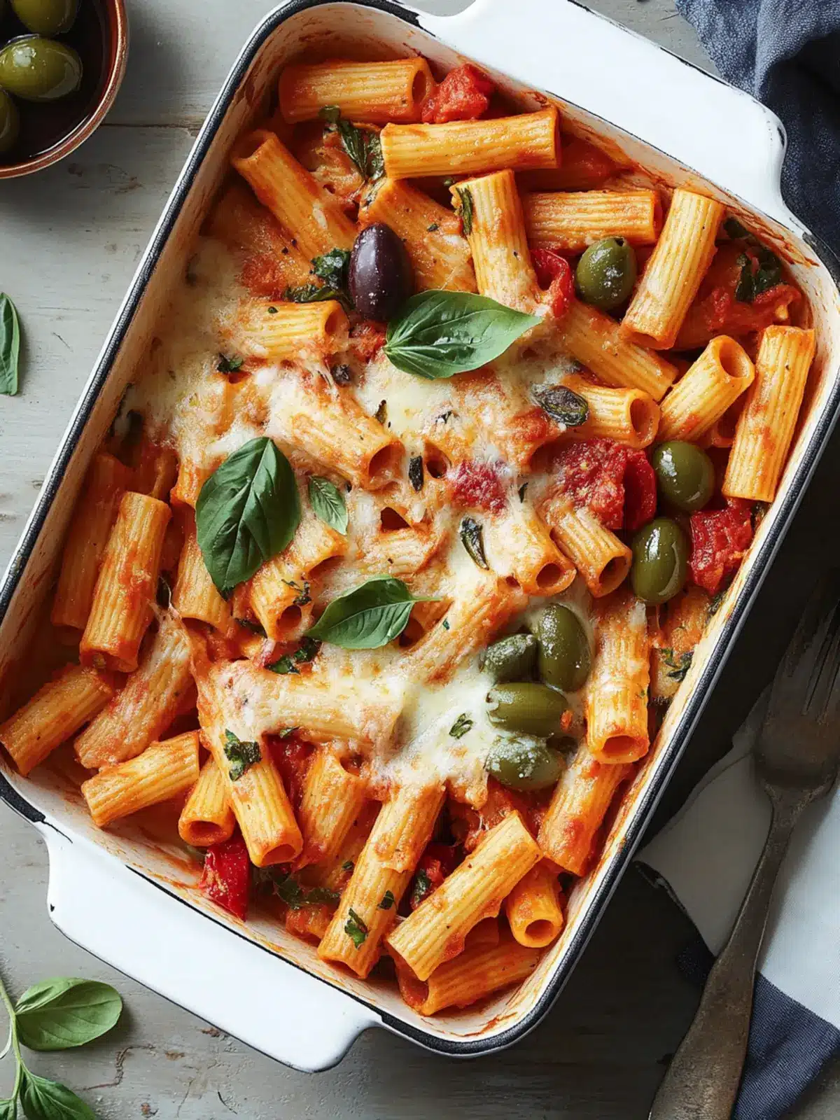 Baked Rigatoni With Red Peppers and Green Olives