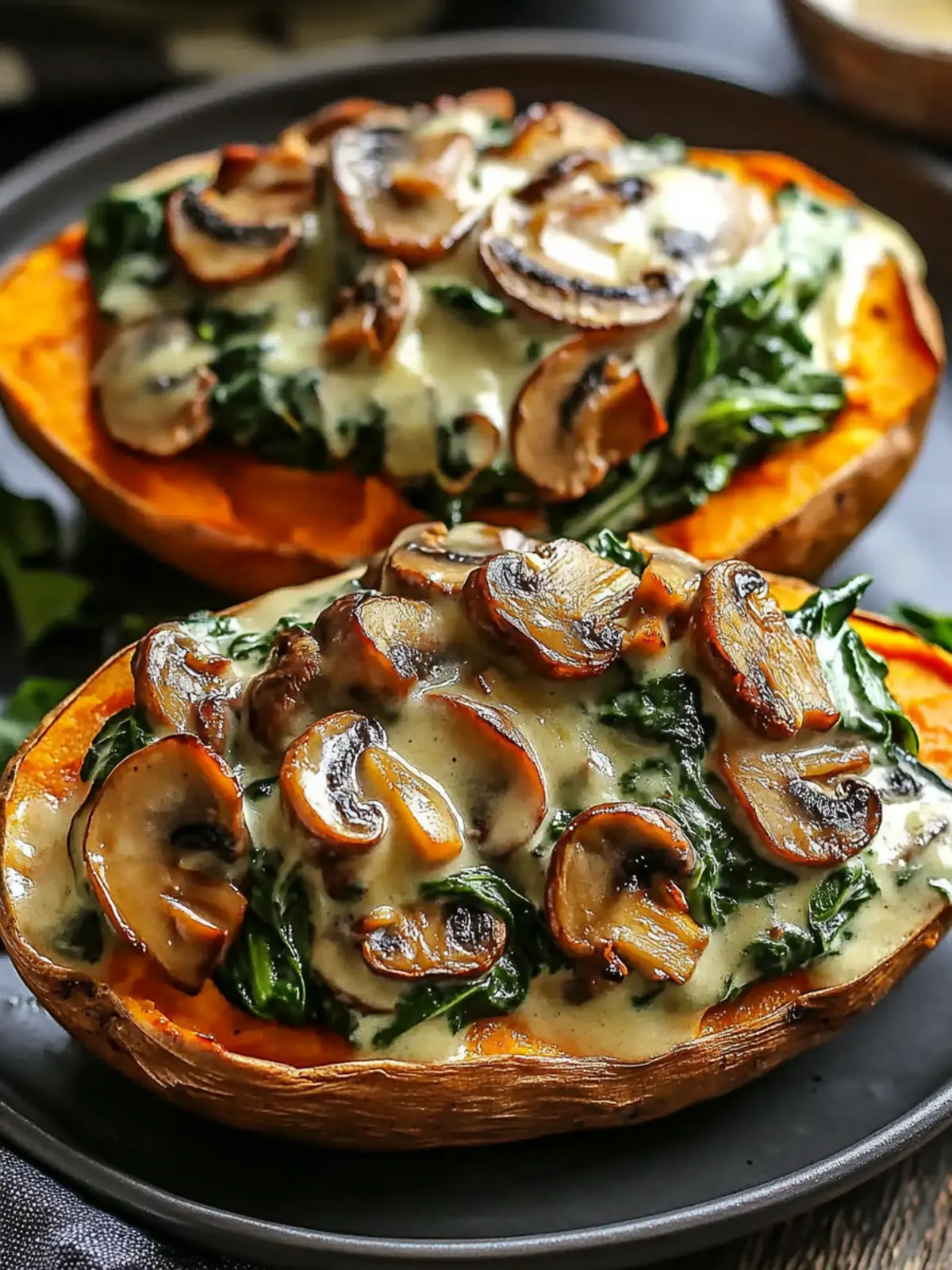 Amazing Creamy Mushroom and Spinach Stuffed Sweet Potatoes Delight 3 Amazing Creamy Mushroom and Spinach Stuffed Sweet Potatoes