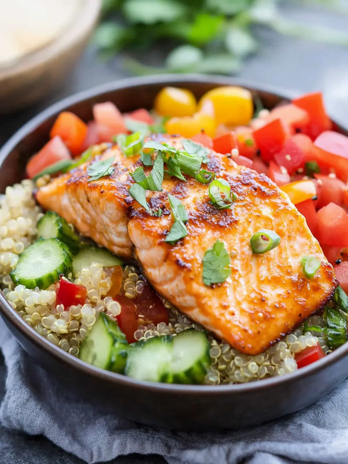Honey Garlic Salmon Quinoa Bowl