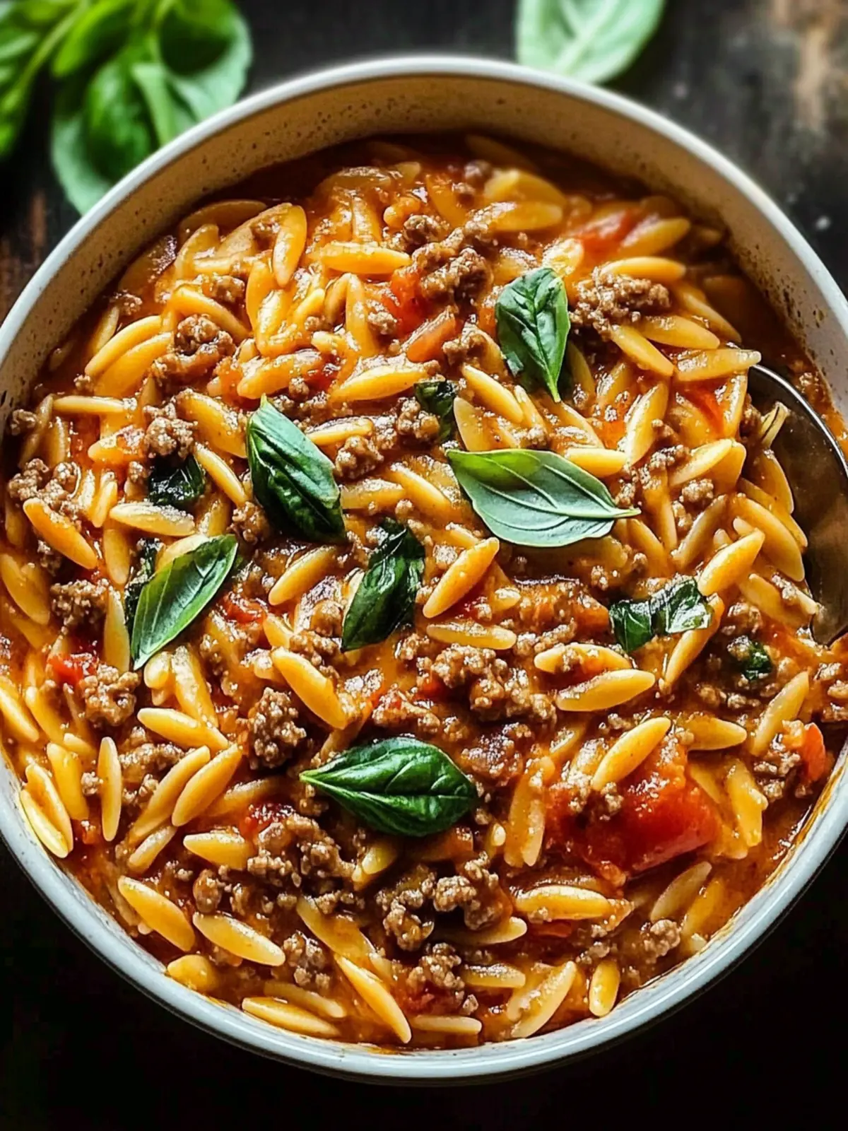 Ground Beef Orzo with Tomato Cream Sauce