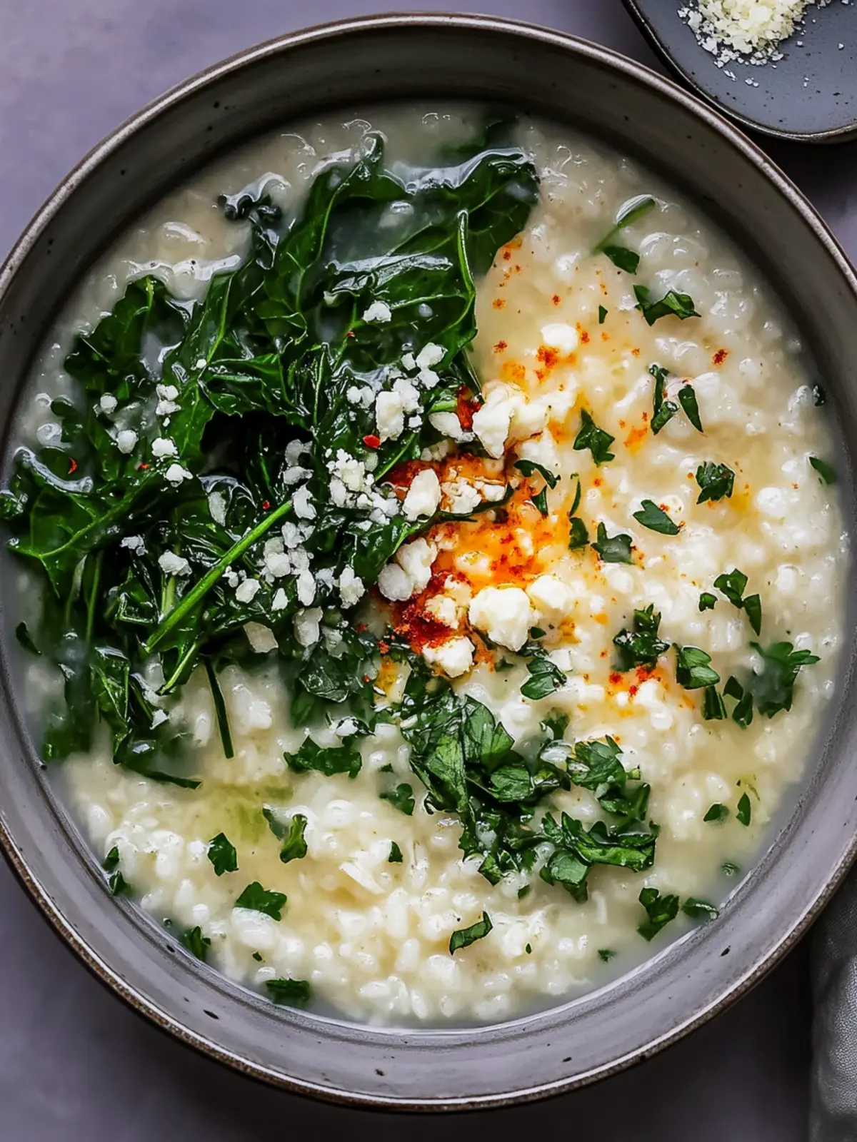 Cheesy Rice Porridge With Greens