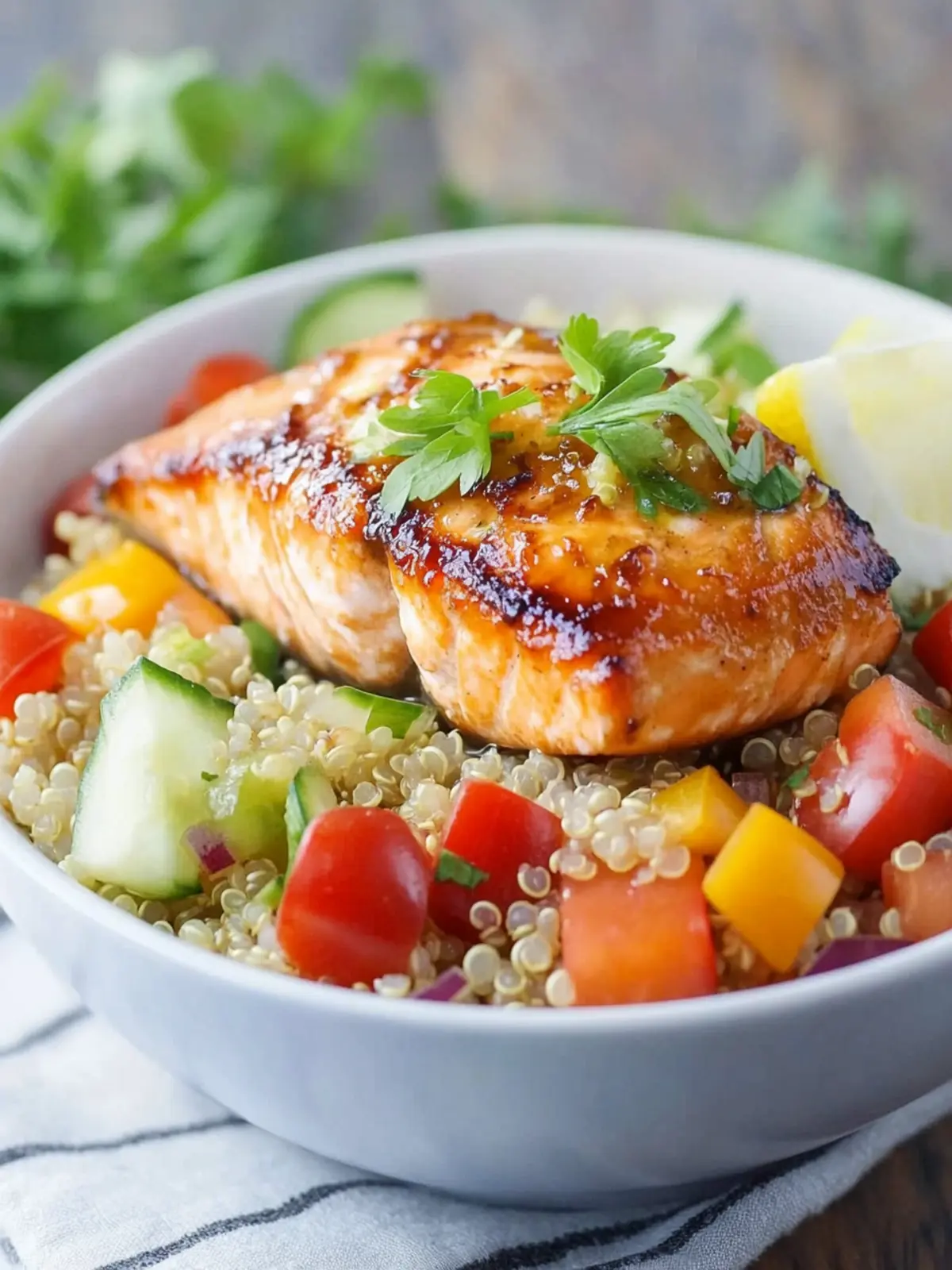 Honey Garlic Salmon Quinoa Bowl