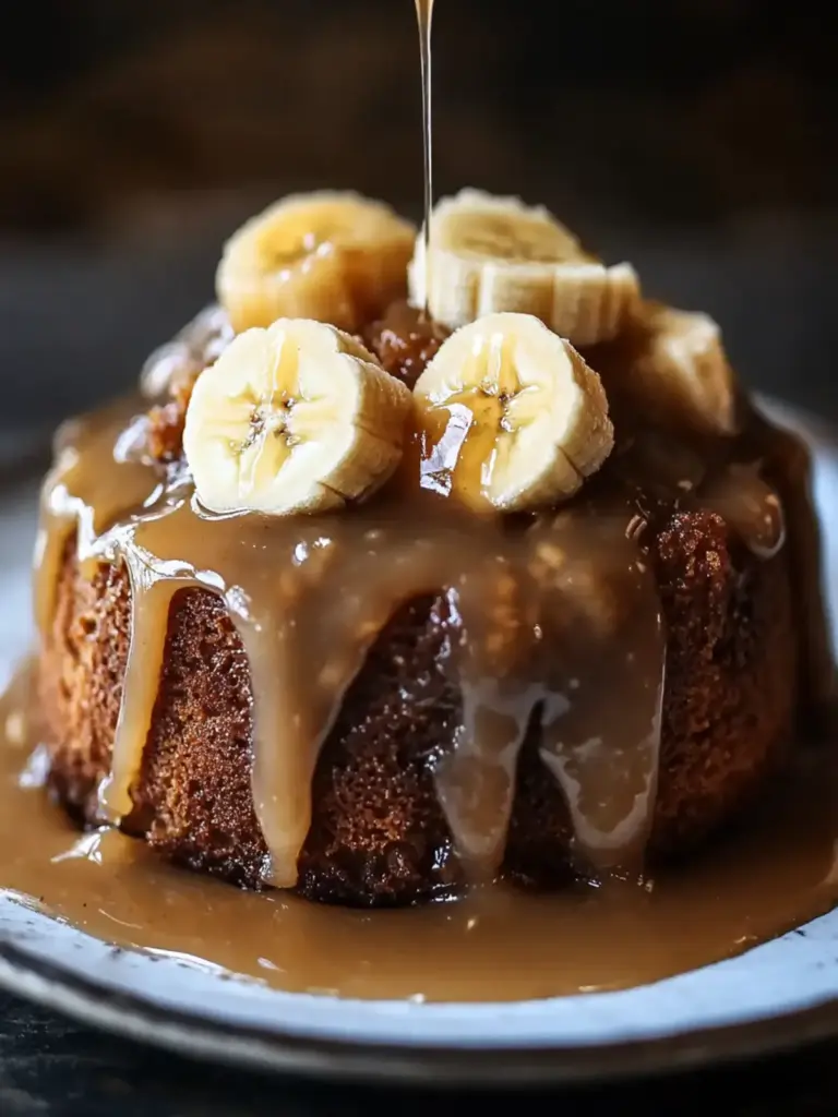 Sticky Banana Bread Pudding Cake with Toffee Sauce