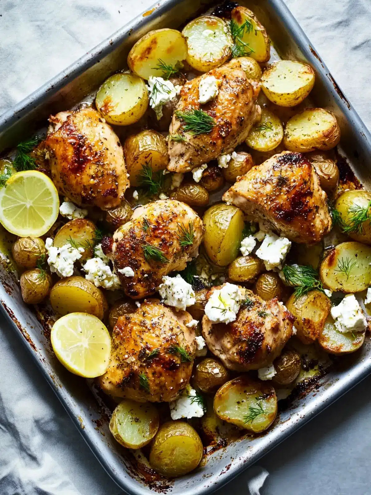 Sheet-Pan Chicken and Potatoes with Feta, Lemon, Dill Magic 4 Sheet-Pan Chicken and Potatoes With Feta, Lemon and Dill