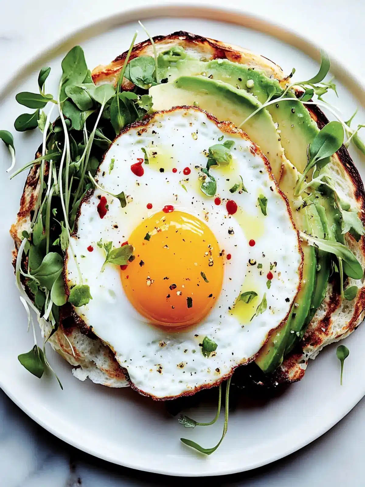 Chile-and-Olive-Oil-Fried Egg With Avocado and Sprouts