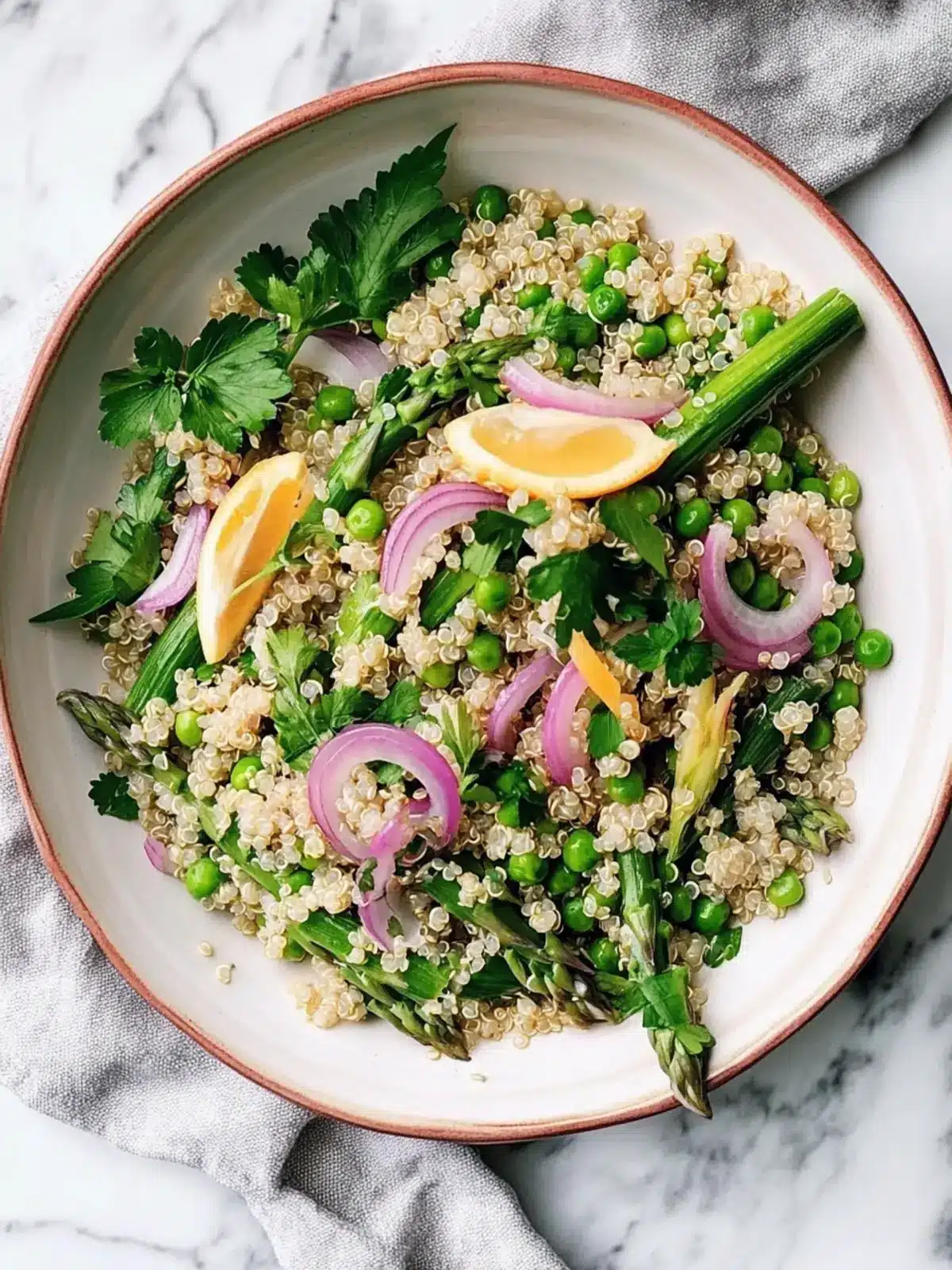 Spring Quinoa with Asparagus, Peas & Pickled Onion