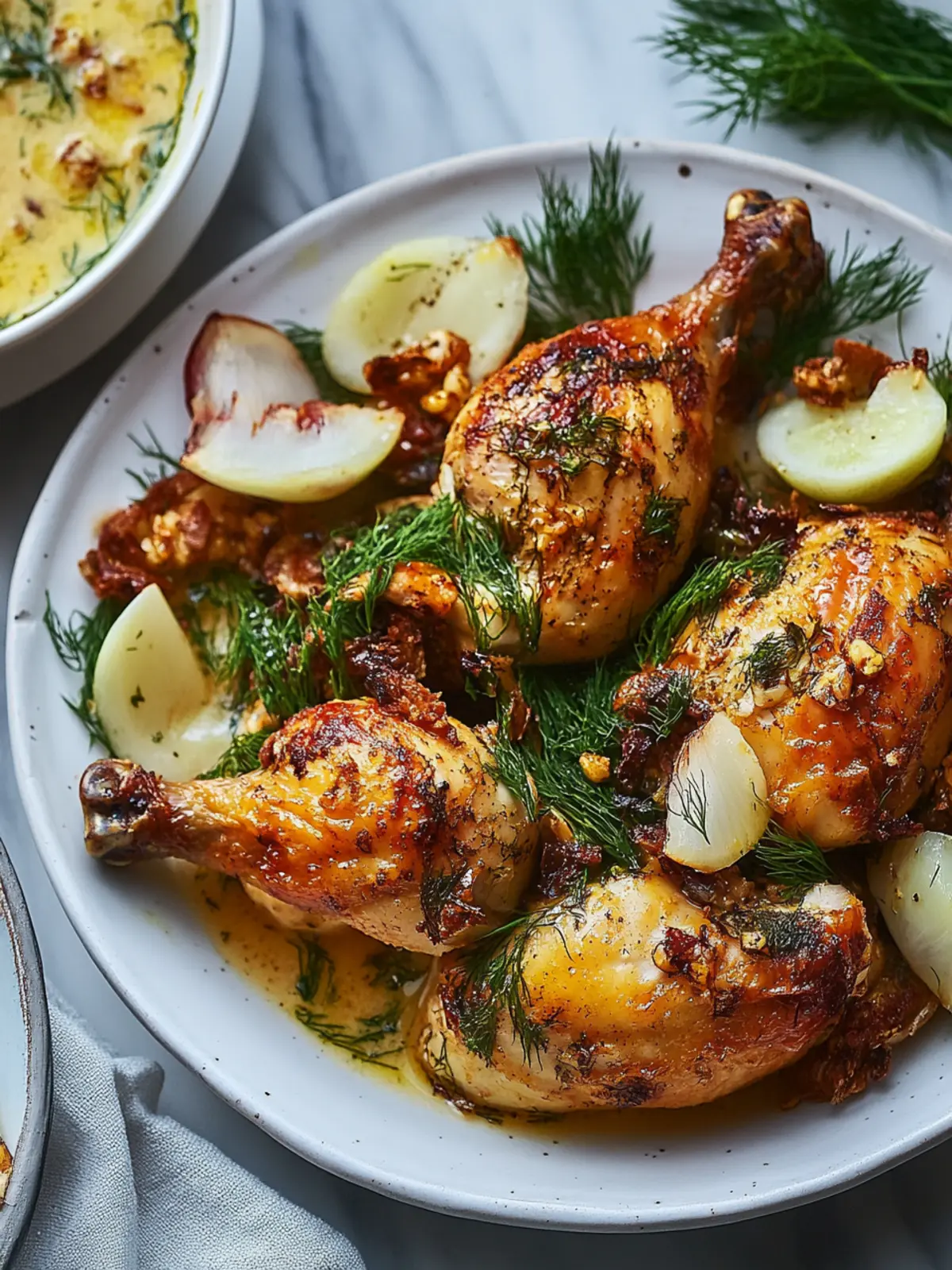 Crispy Skin Chicken With Dill and Garlic Sauce