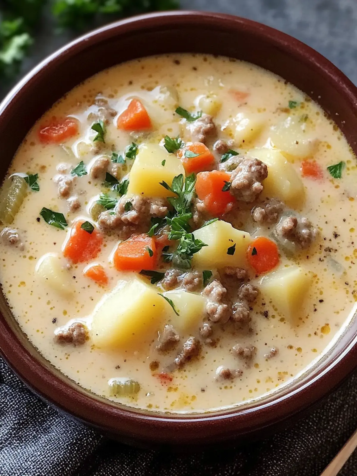 Crockpot Creamy Potato & Hamburger Soup