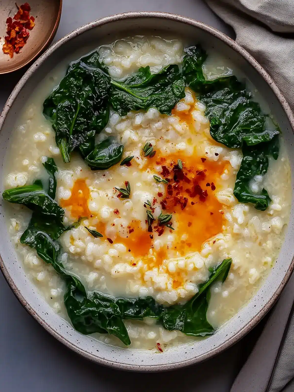 Cheesy Rice Porridge With Greens