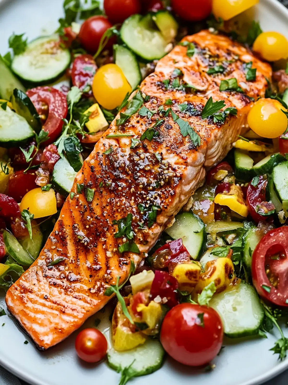 Honey Mustard Salmon with Summer Vegetable Salad