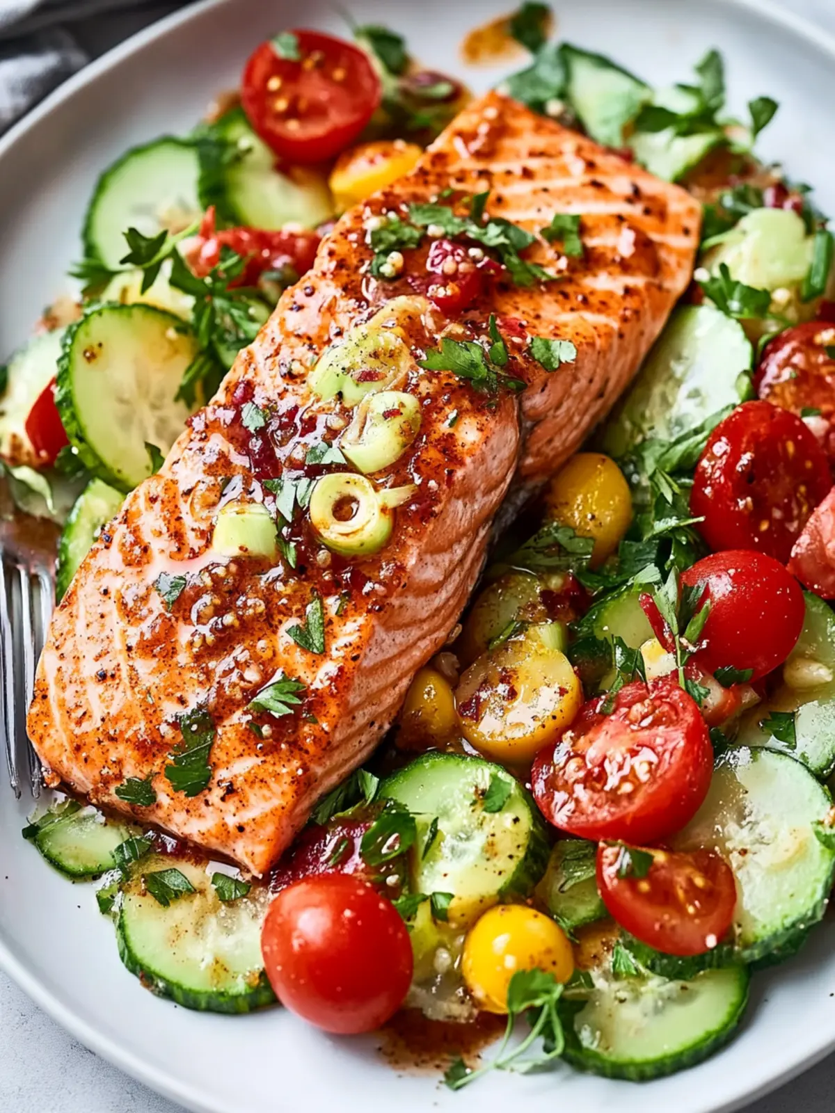 Honey Mustard Salmon with Summer Vegetable Salad