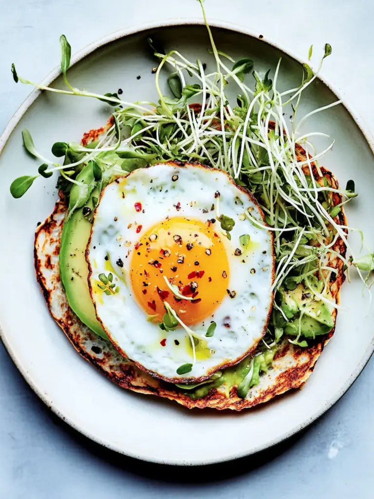 Chile-and-Olive-Oil-Fried Egg With Avocado and Sprouts