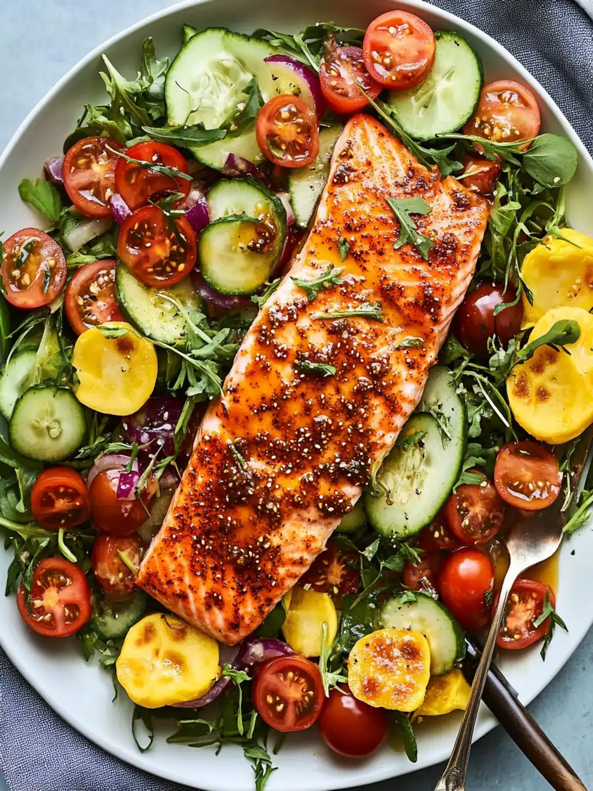 Honey Mustard Salmon with Summer Vegetable Salad