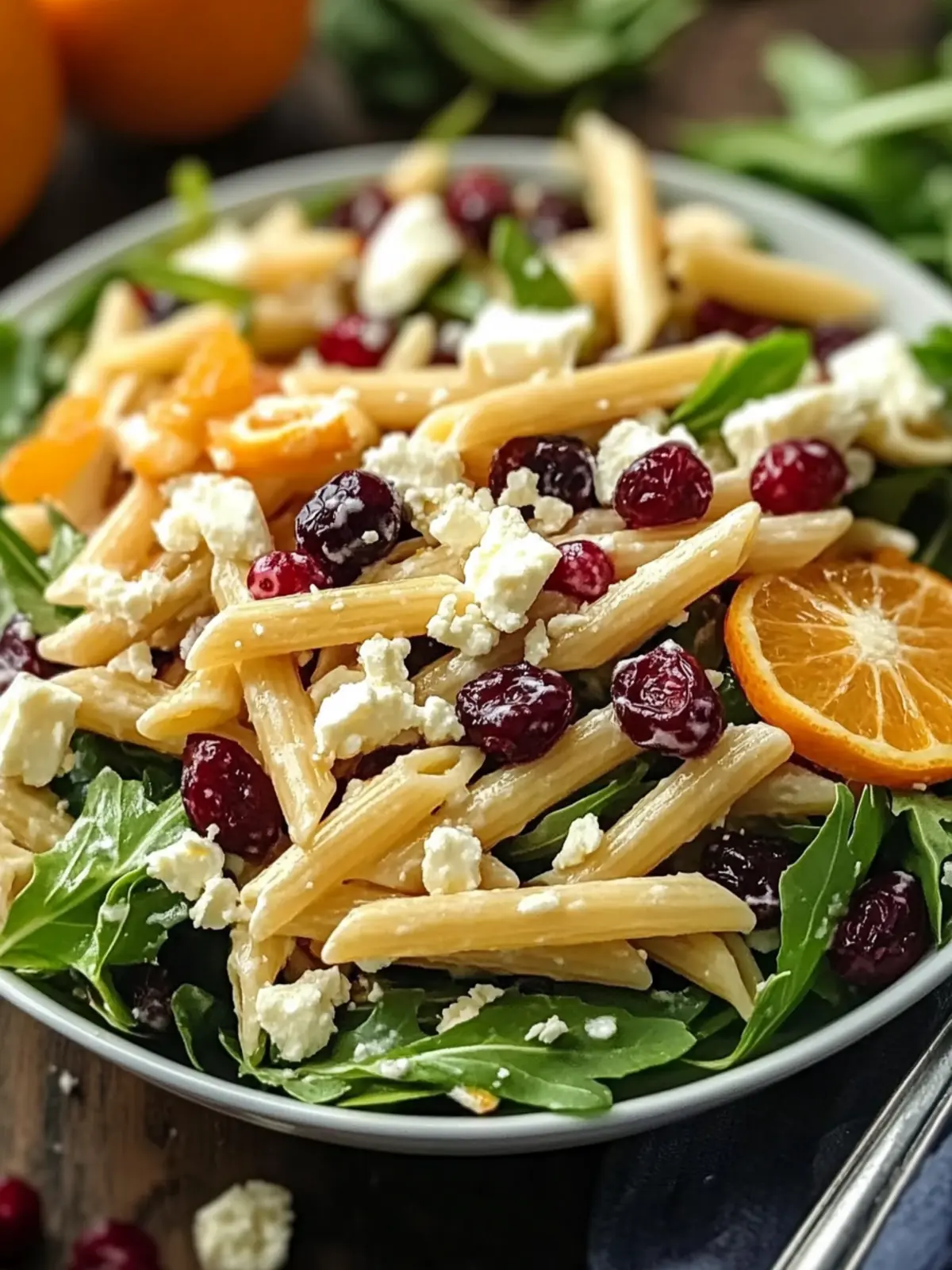 Delicious Healthy Feta and Cranberry Penne Salad with Orange Vinaigrette 4 Healthy Feta and Cranberry Penne Salad with Orange Vinaigrette