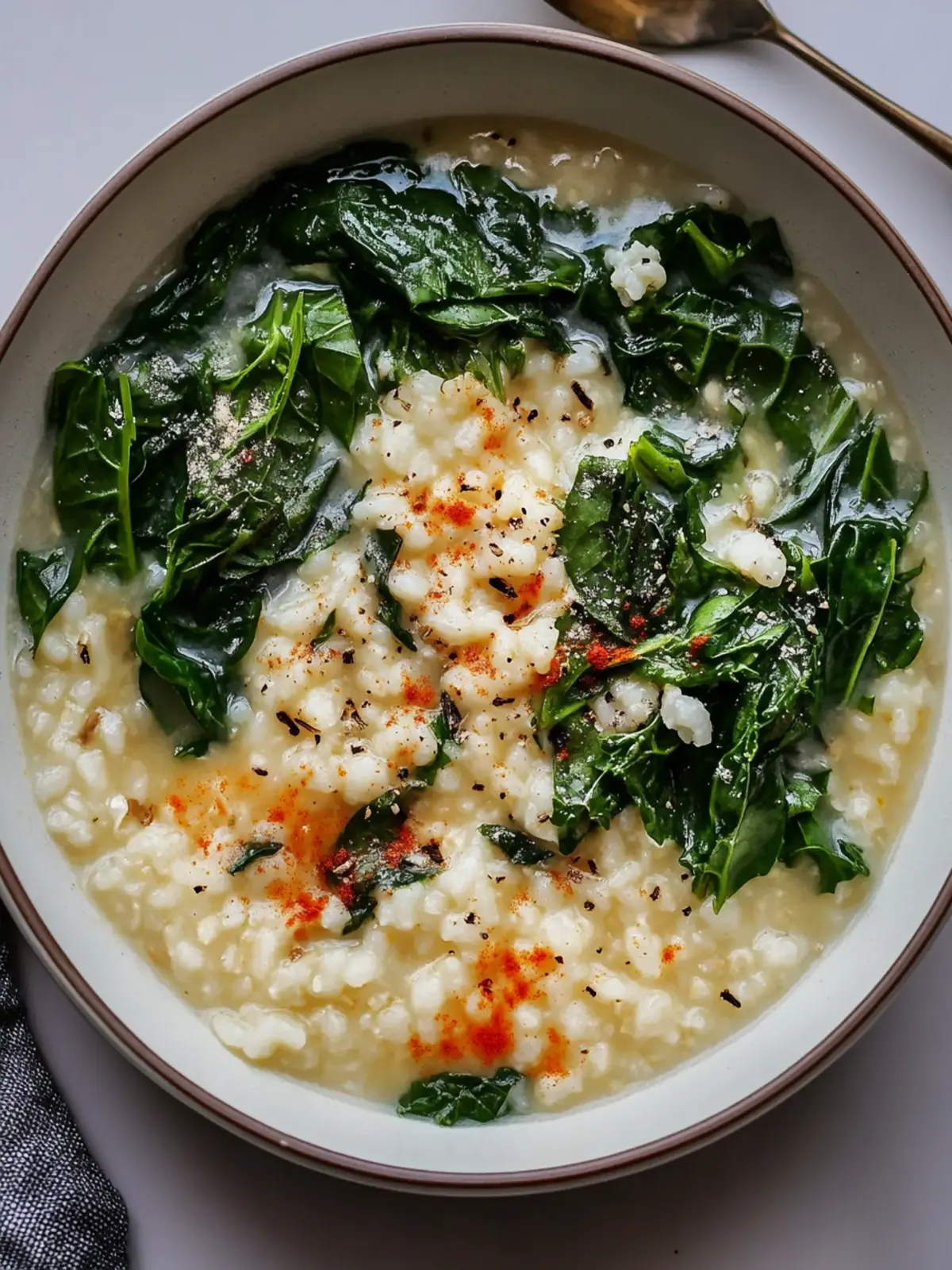 Cheesy Rice Porridge With Greens