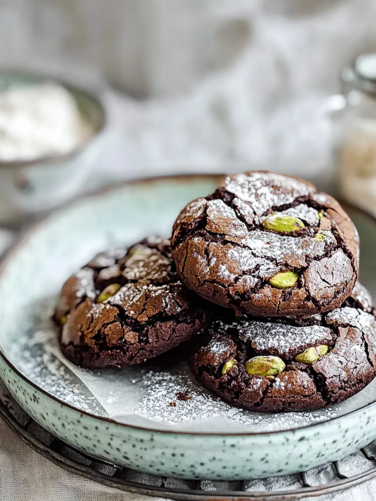 Pistachio Halva Brownie Crinkle Cookies