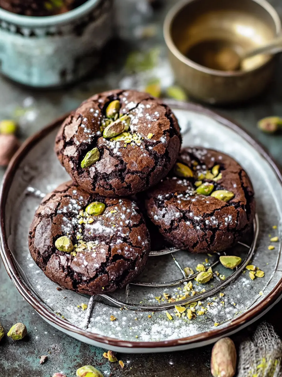 Pistachio Halva Brownie Crinkle Cookies