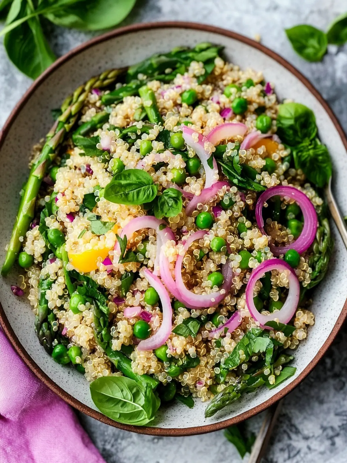 Spring Quinoa with Asparagus, Peas & Pickled Onion