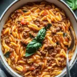 Cozy Ground Beef Orzo with Tomato Cream Sauce in 30 Minutes 6 Ground Beef Orzo with Tomato Cream Sauce