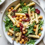 Arugula Pasta Salad with Chickpeas and Sun Dried Tomatoes (no mayo)