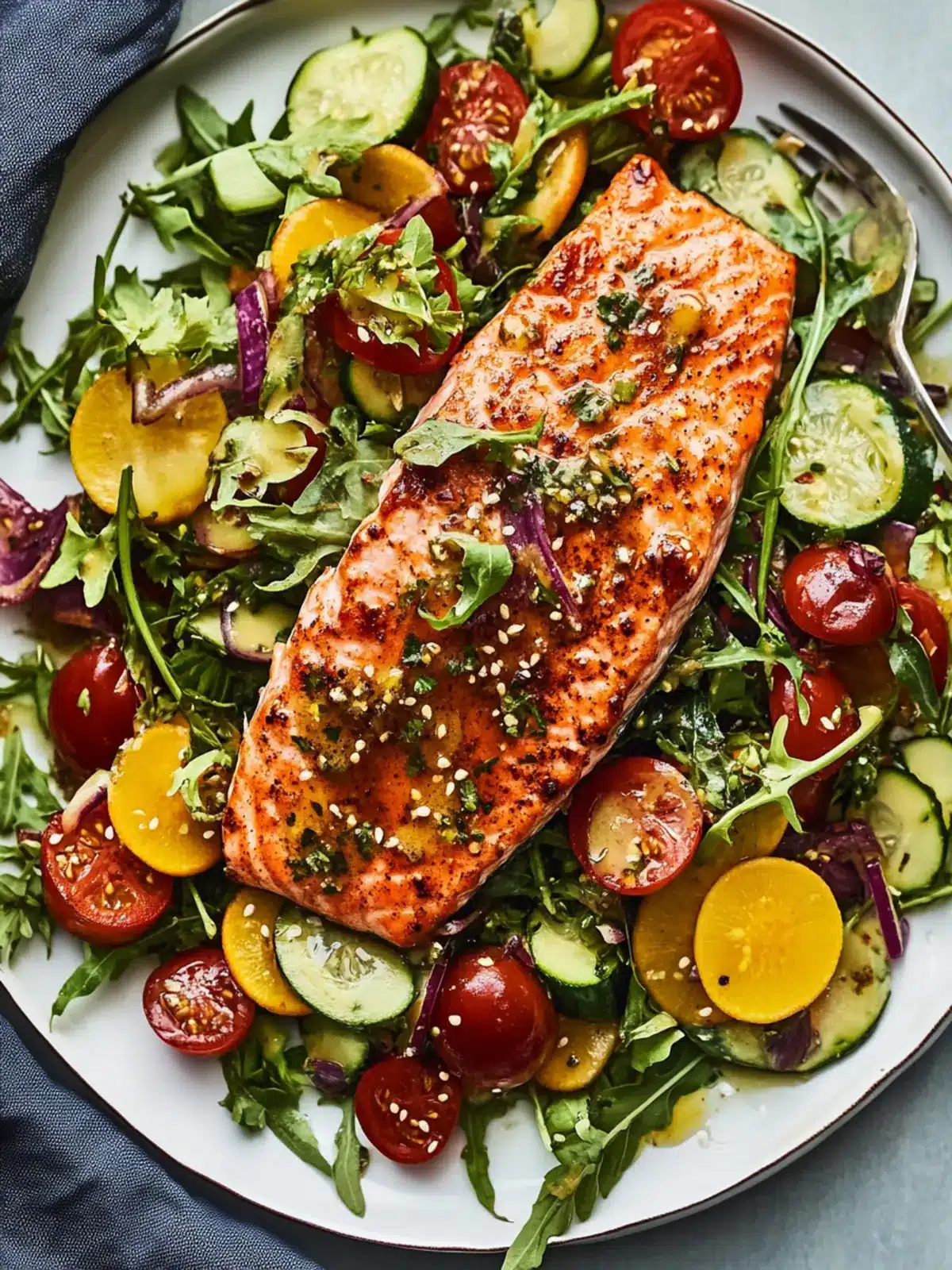 Honey Mustard Salmon with Summer Vegetable Salad