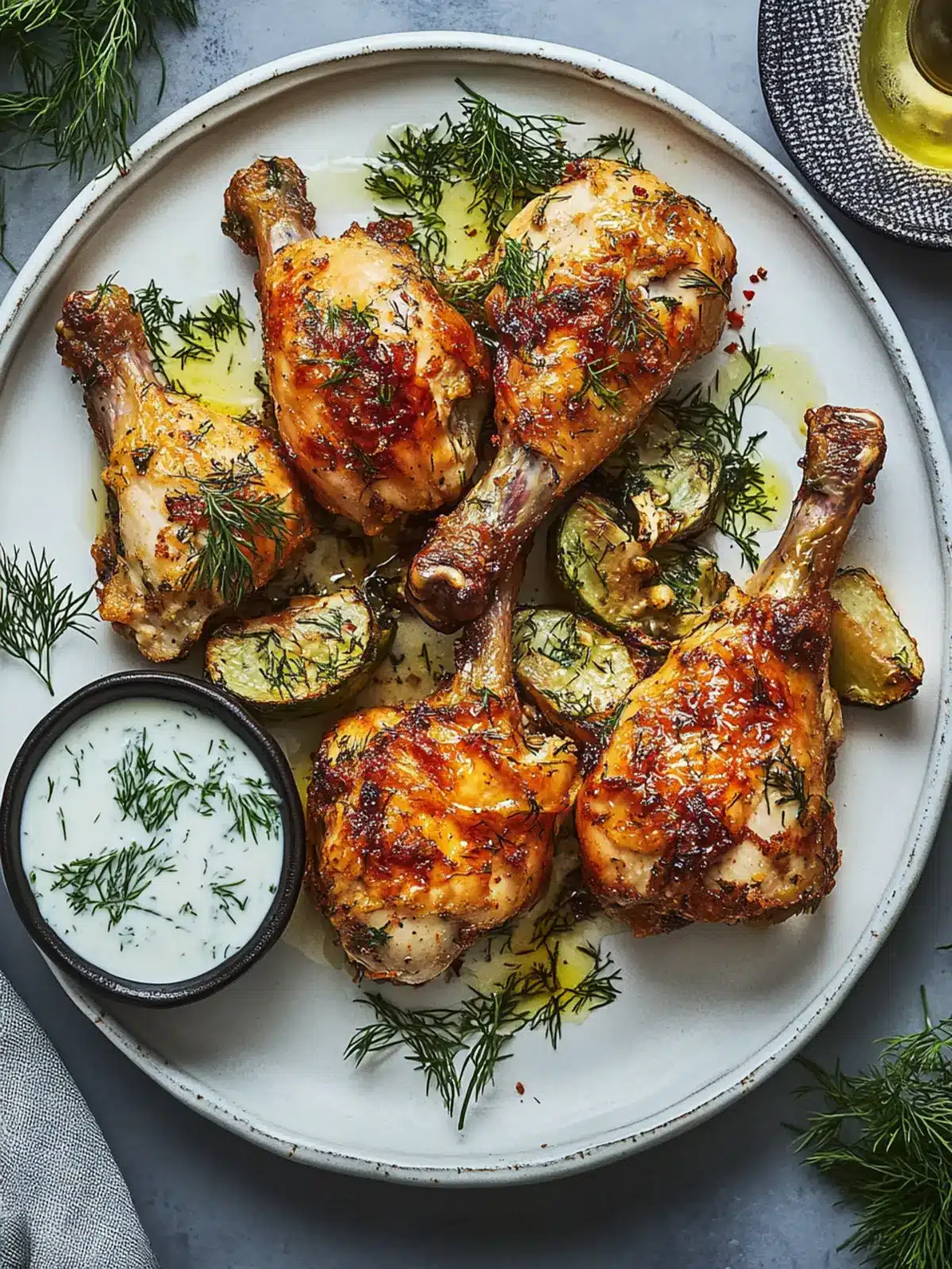 Crispy Skin Chicken With Dill and Garlic Sauce