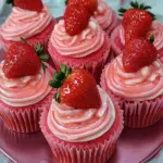 Strawberry Glazed Pink Velvet Cupcakes