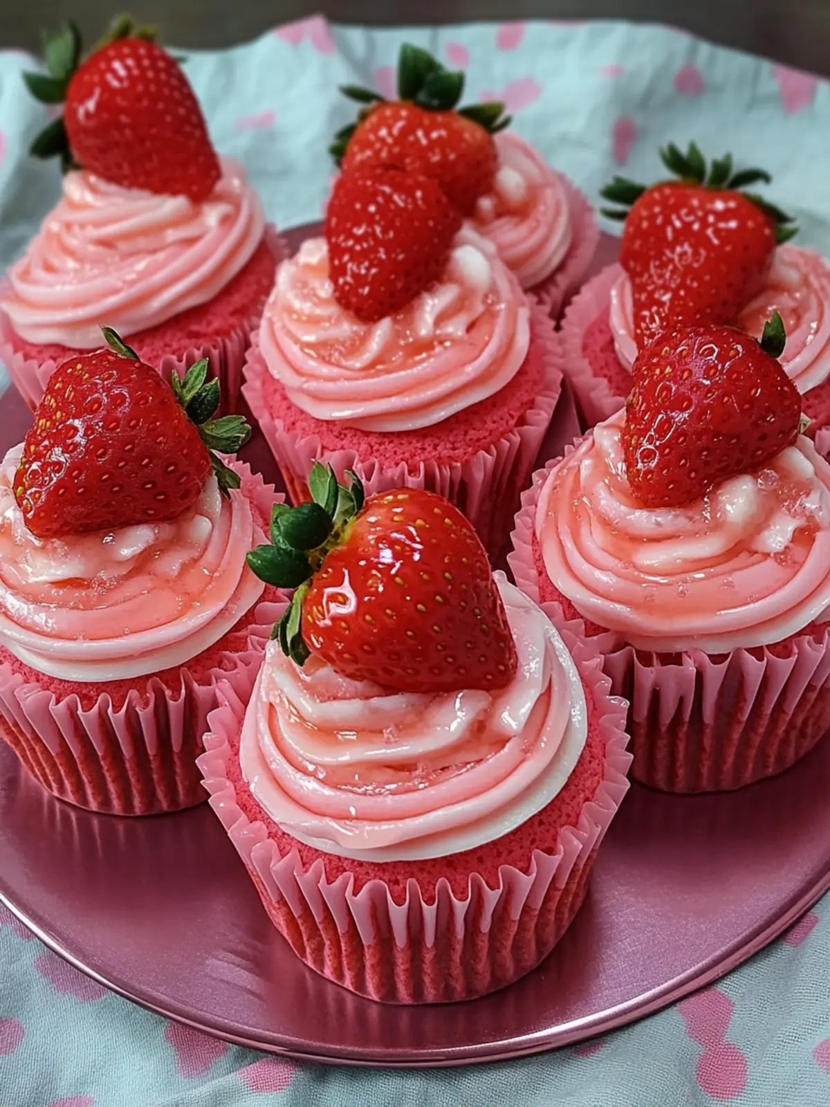 Strawberry Glazed Pink Velvet Cupcakes