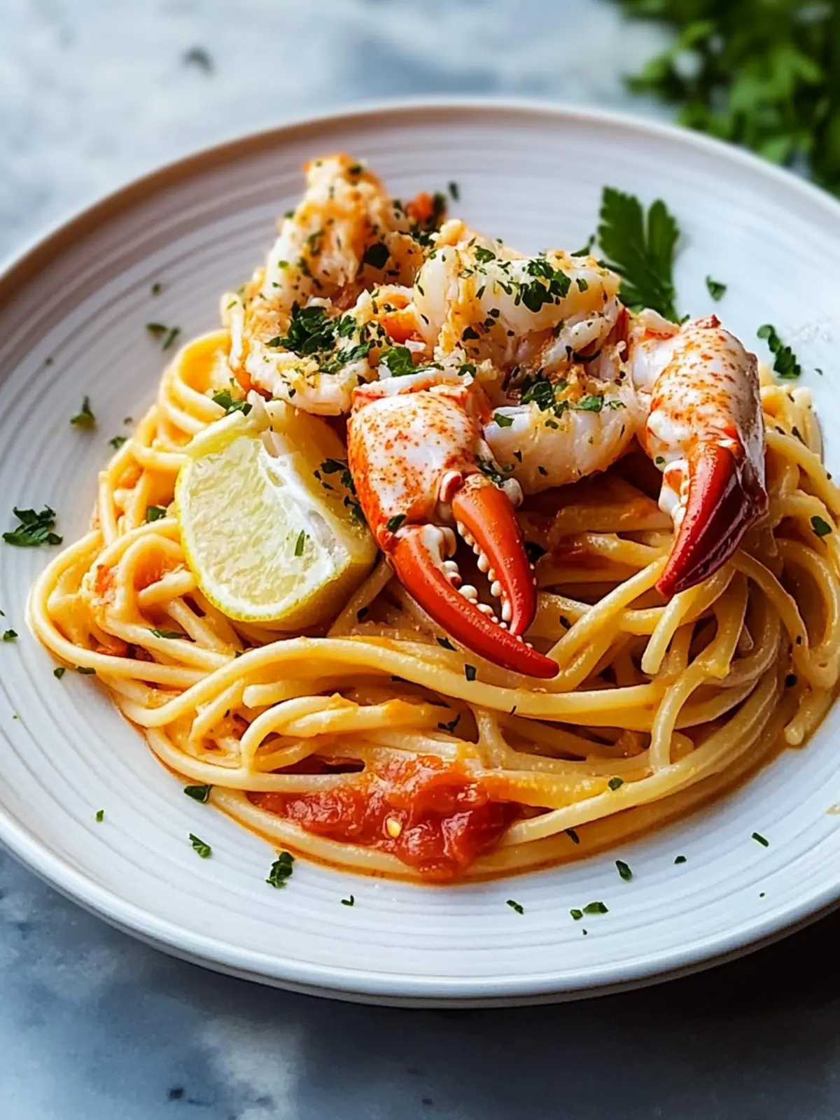 King Crab Pasta With Tomato and Ouzo Sauce