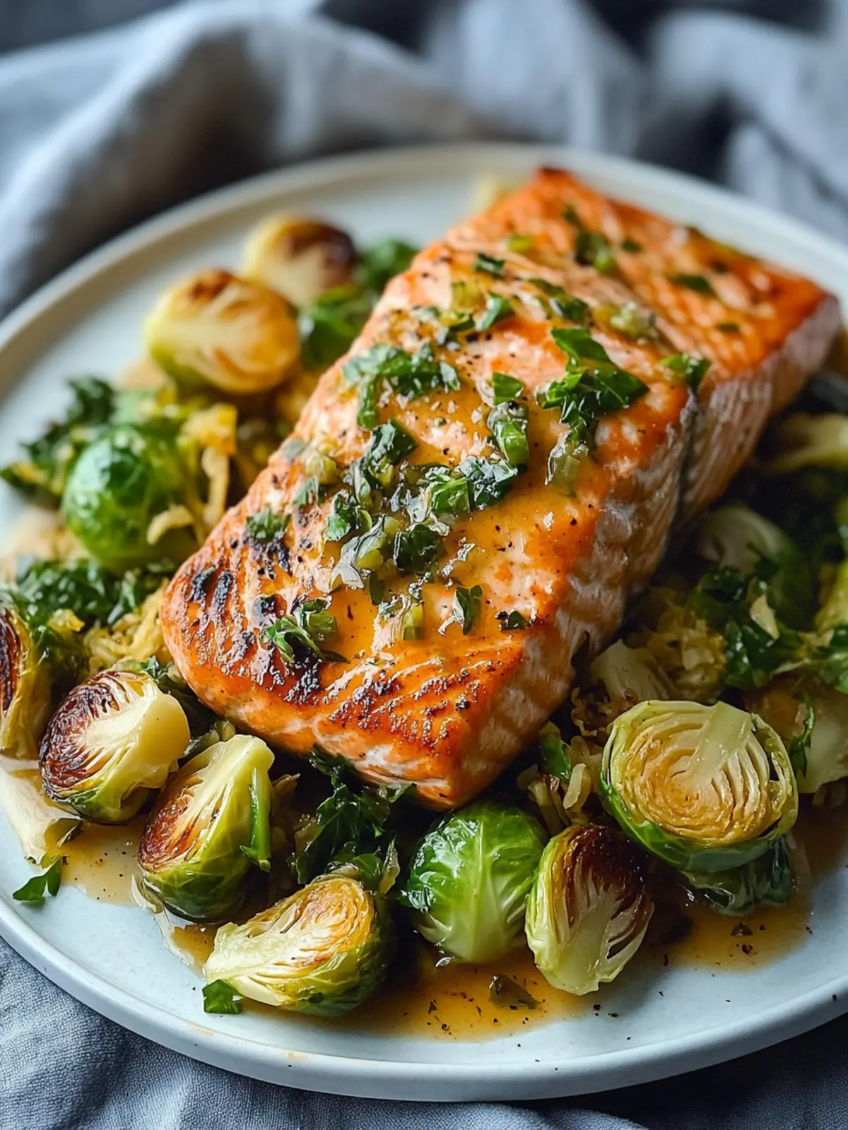 Honey Mustard Salmon with Shredded Brussels Sprouts