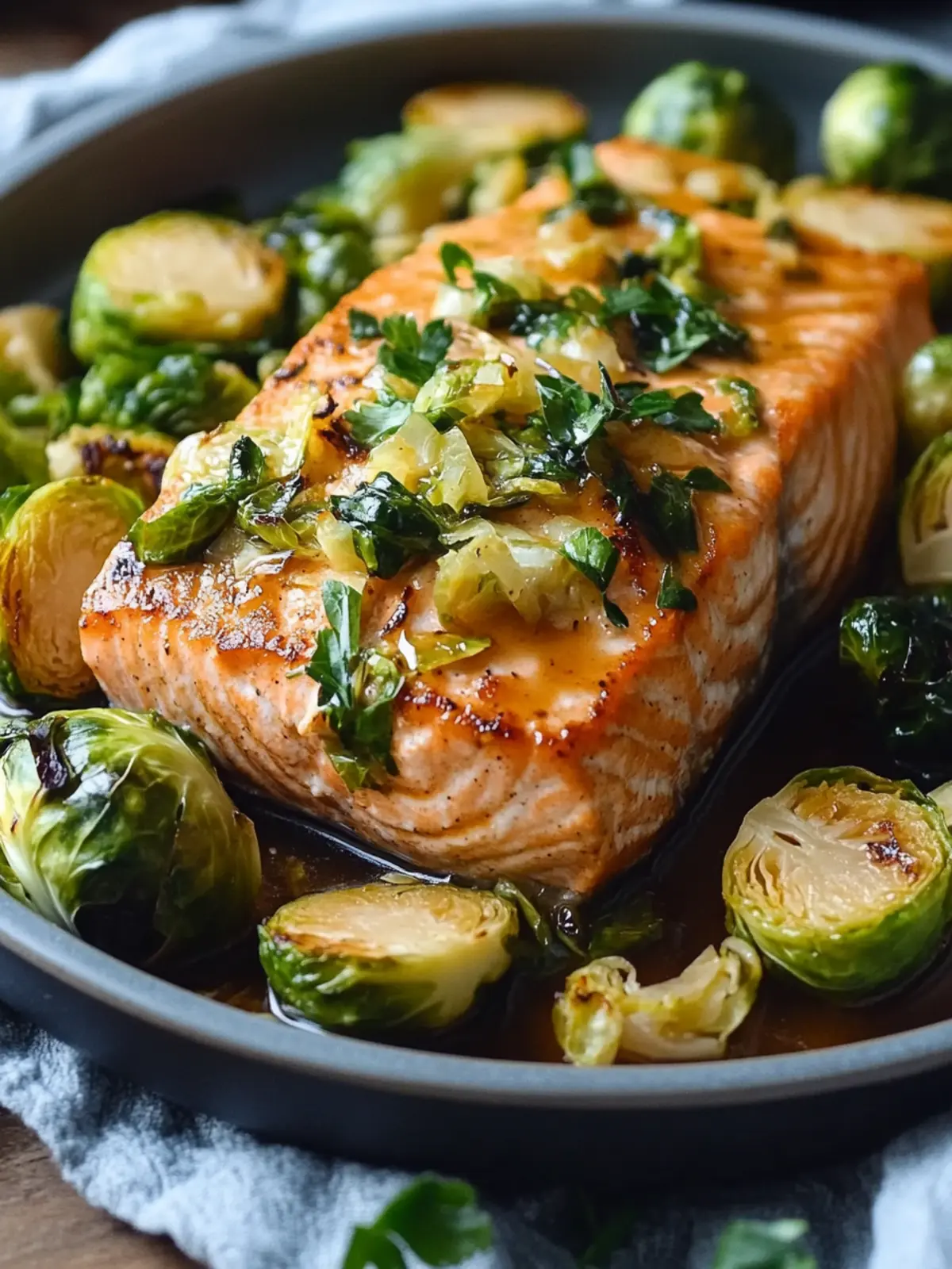 Honey Mustard Salmon with Shredded Brussels Sprouts