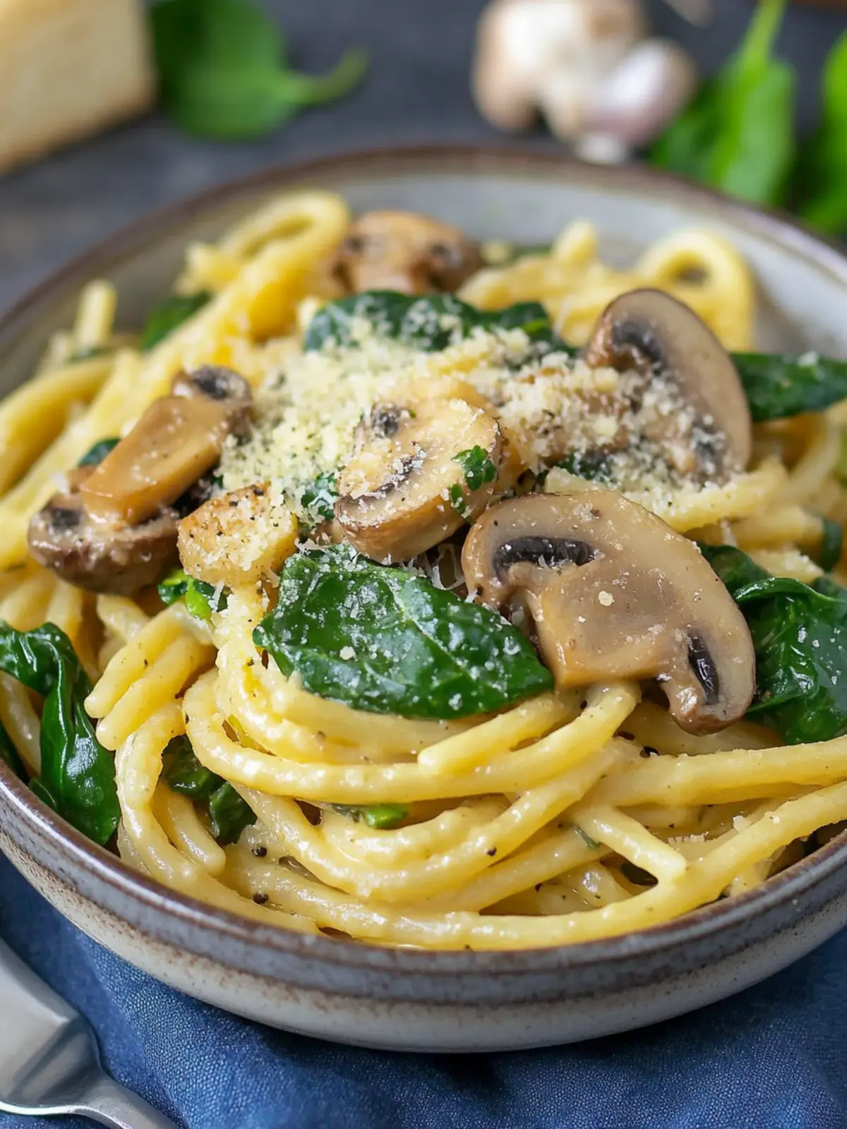 Garlic Parmesan Pasta with Spinach and Mushrooms