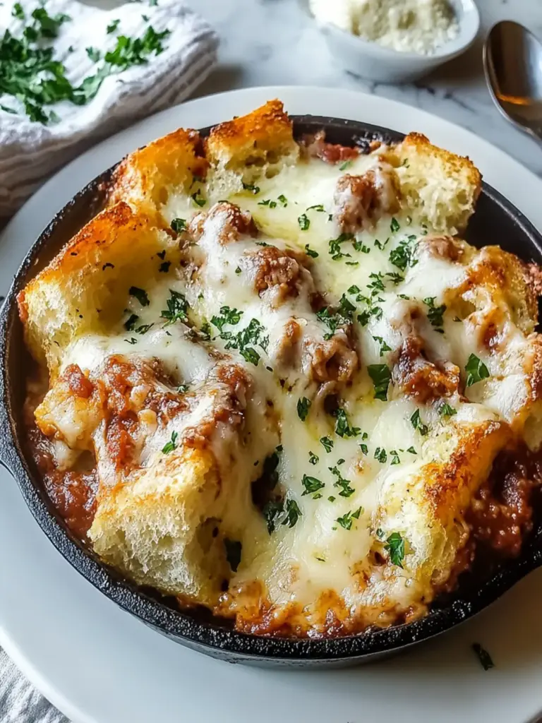 Cheesy Garlic Bread Lasagna Skillet