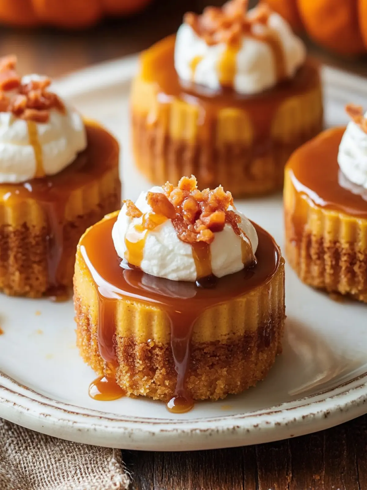 Mini Pumpkin Cheesecakes with Salted Caramel Sauce