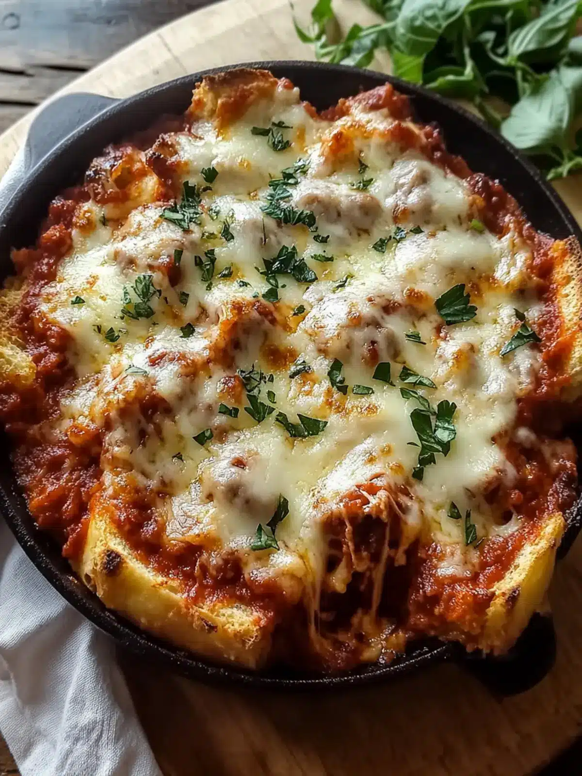 Cheesy Garlic Bread Lasagna Skillet