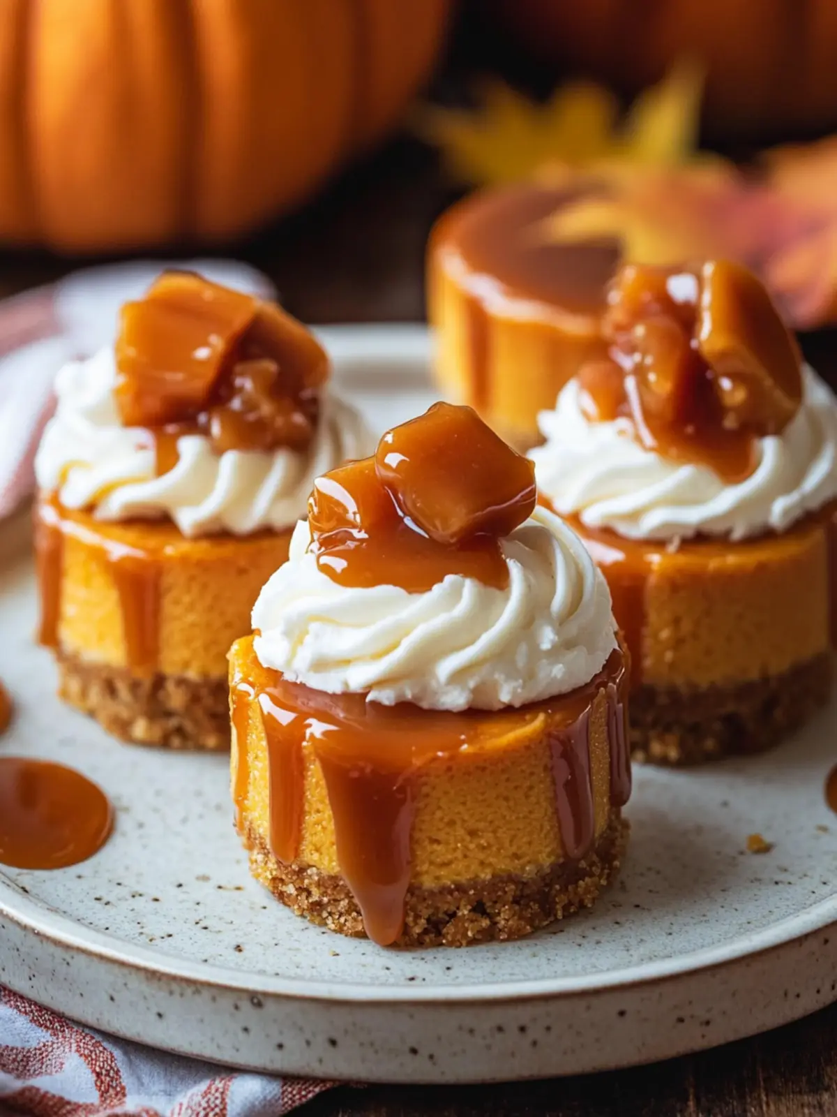 Mini Pumpkin Cheesecakes with Salted Caramel Sauce