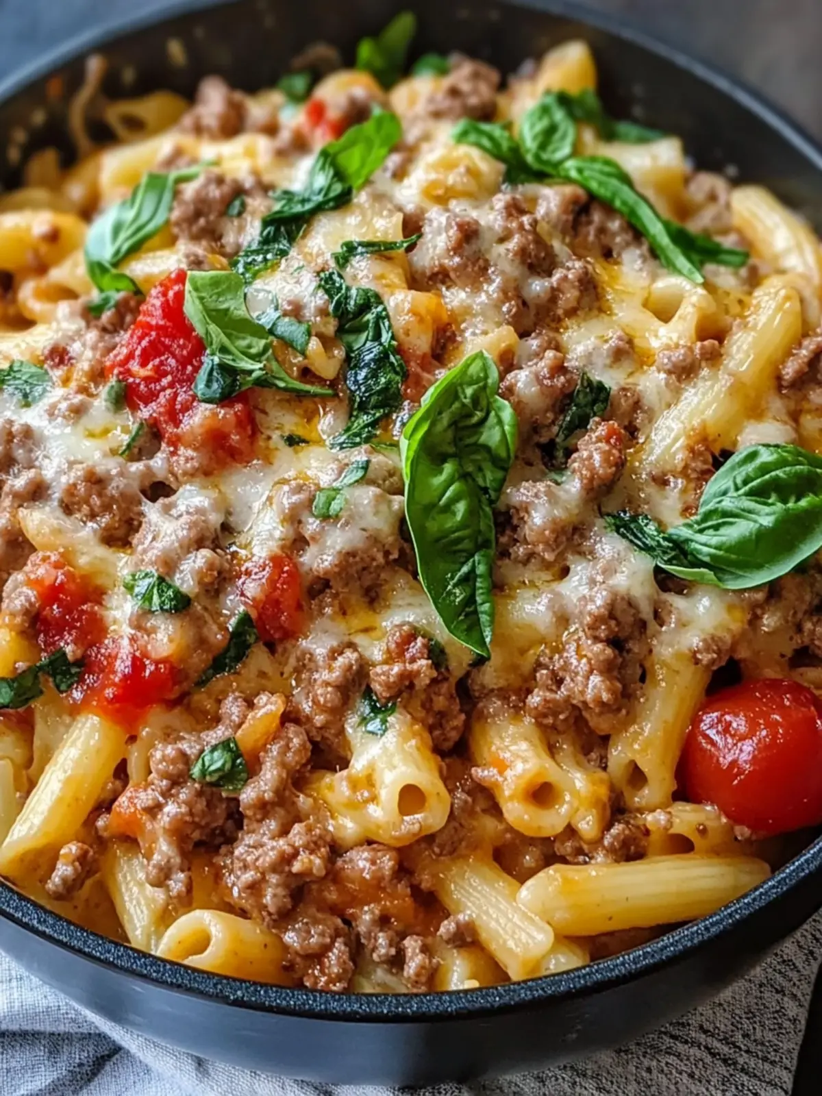 Creamy One-Pot Tuscan Ground Beef Pasta