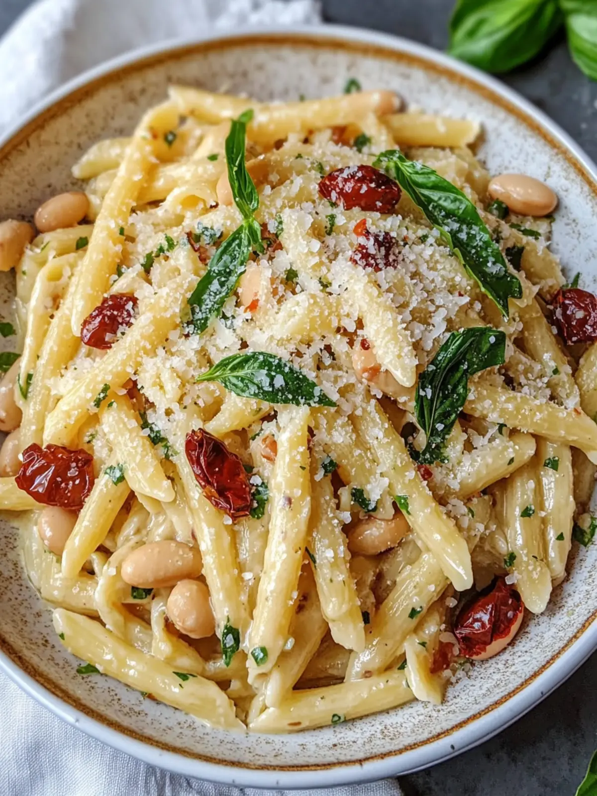 Creamy Crockpot Tuscan White Bean Pasta