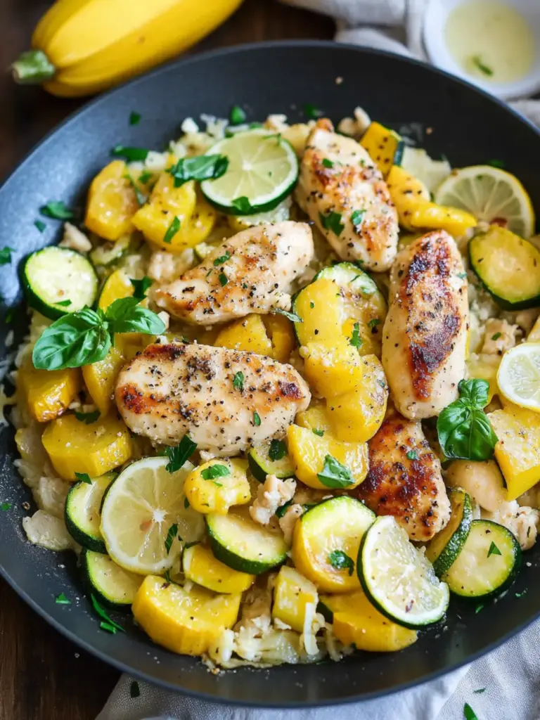 Skillet Lemon Parmesan Chicken Zucchini and Squash
