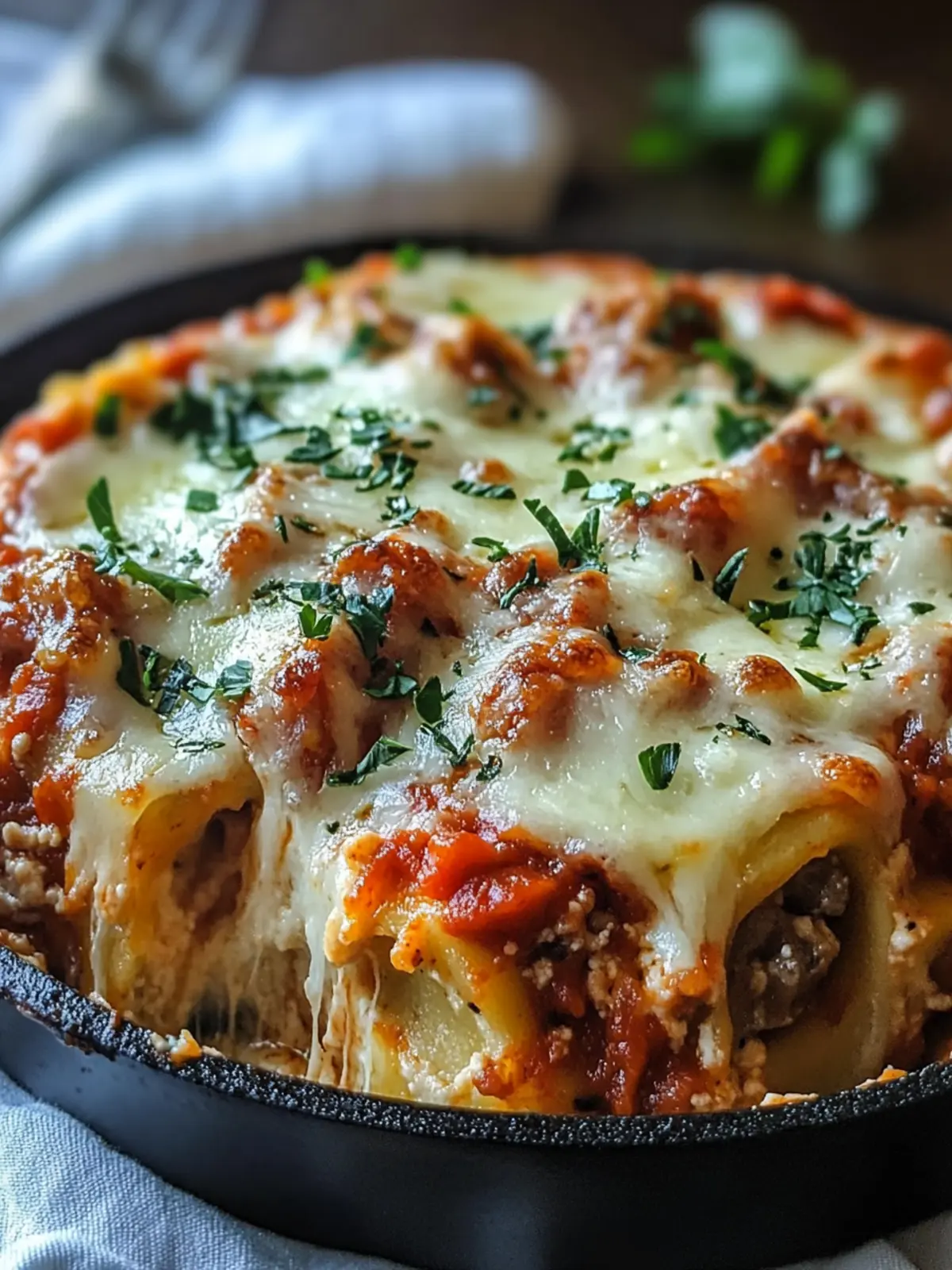 Cheesy Garlic Bread Lasagna Skillet