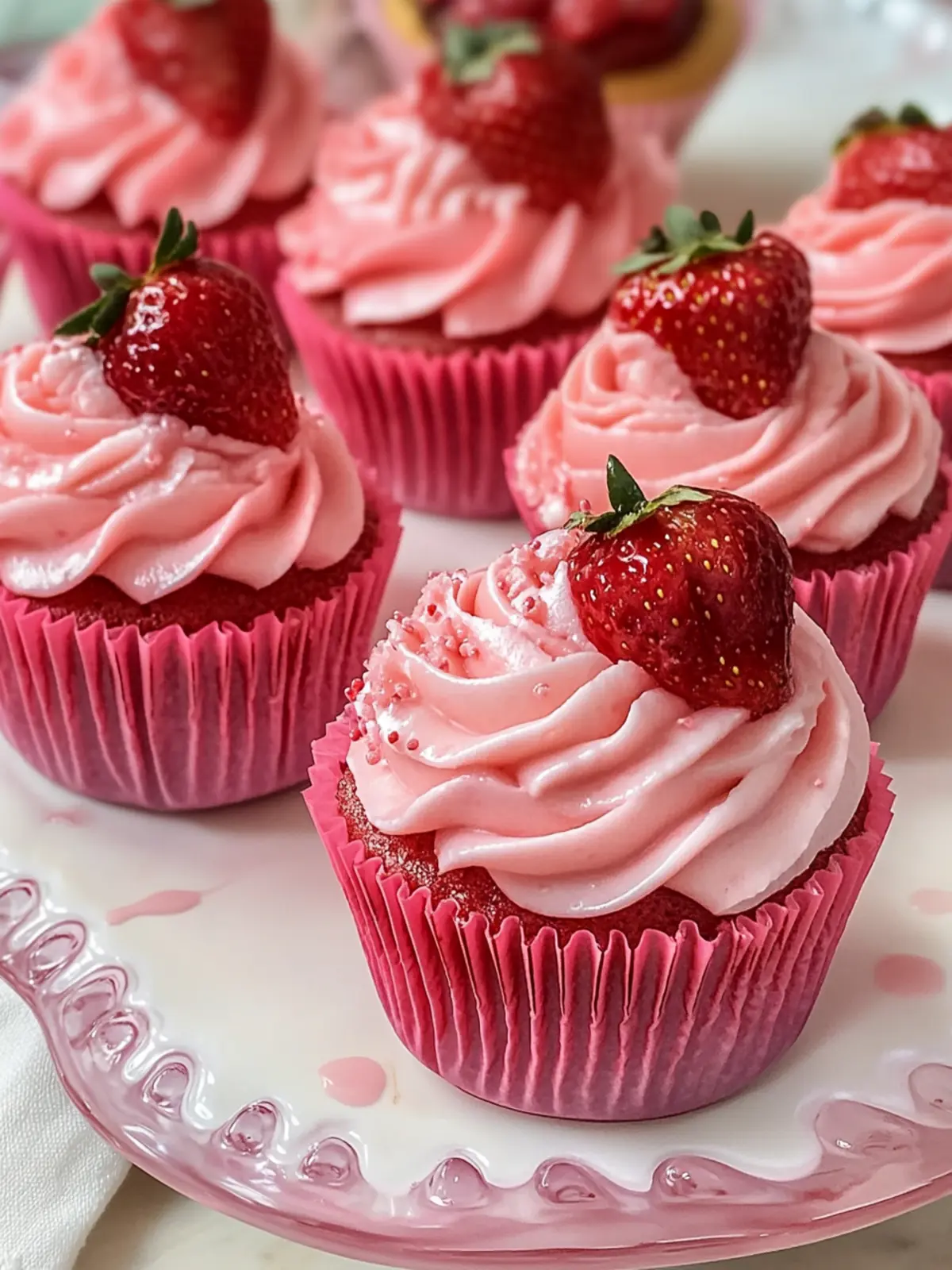 Strawberry Glazed Pink Velvet Cupcakes