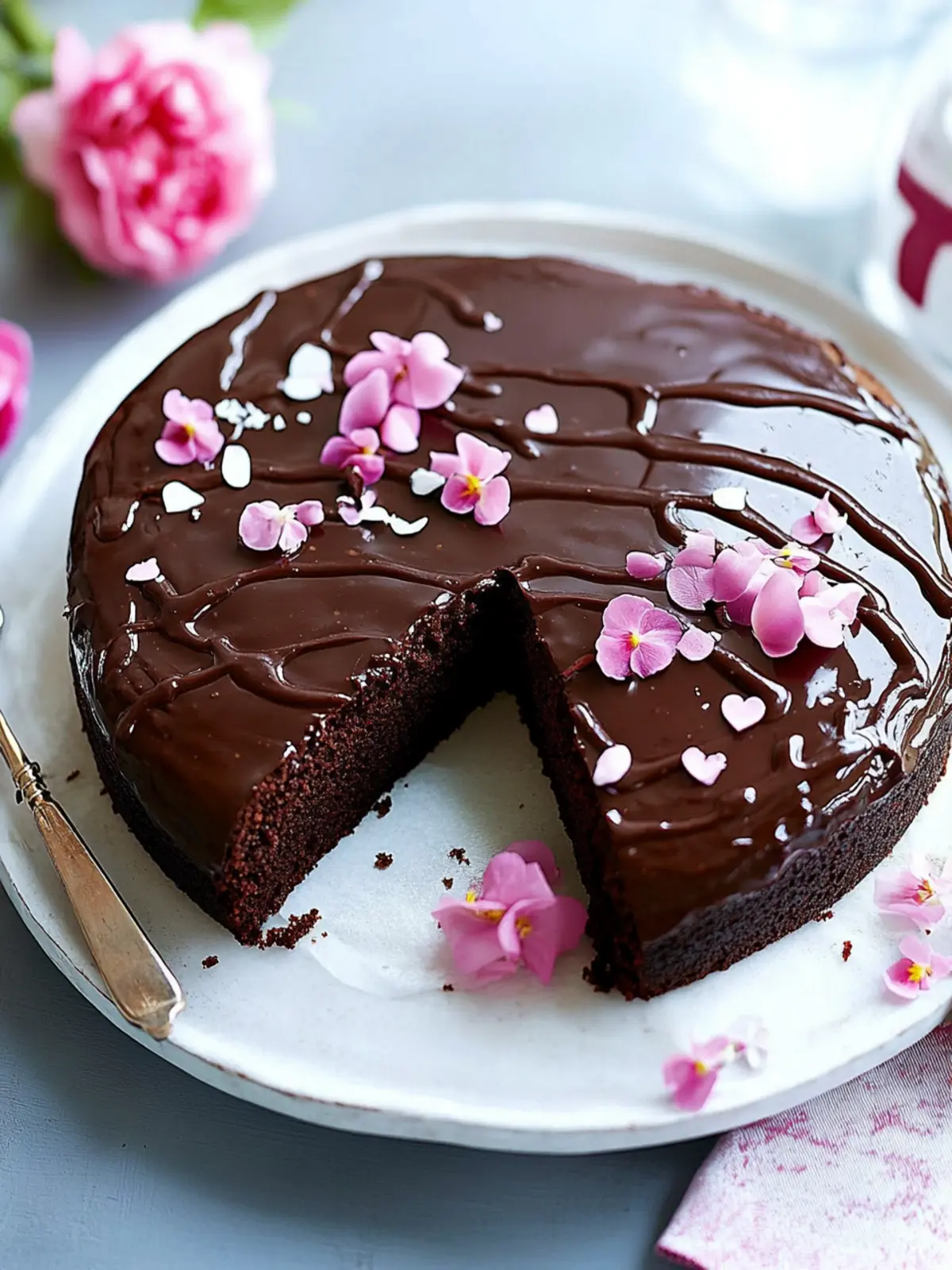 Moist chocolate cake in the shape of a heart for mother's day