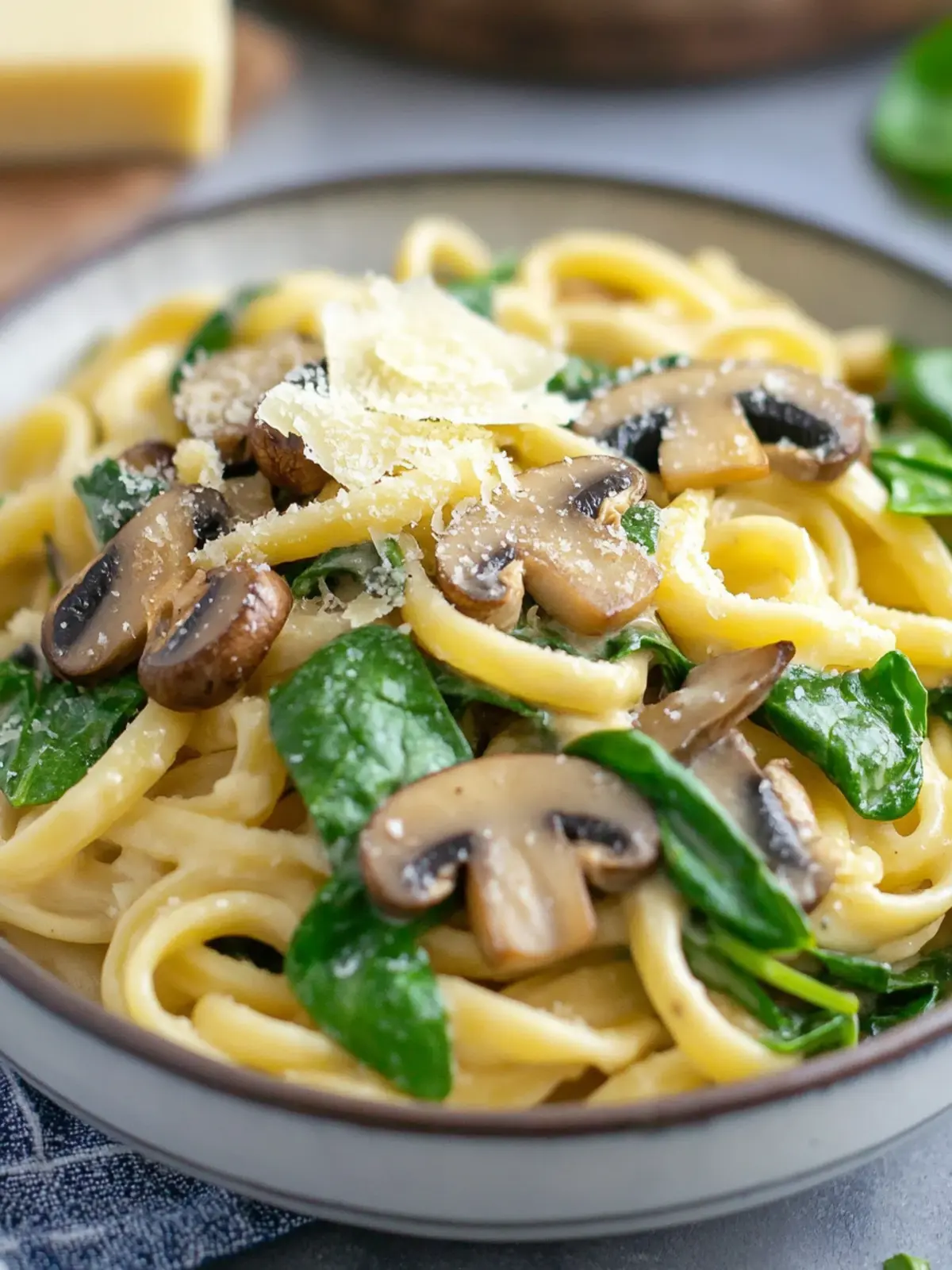 Garlic Parmesan Pasta with Spinach and Mushrooms