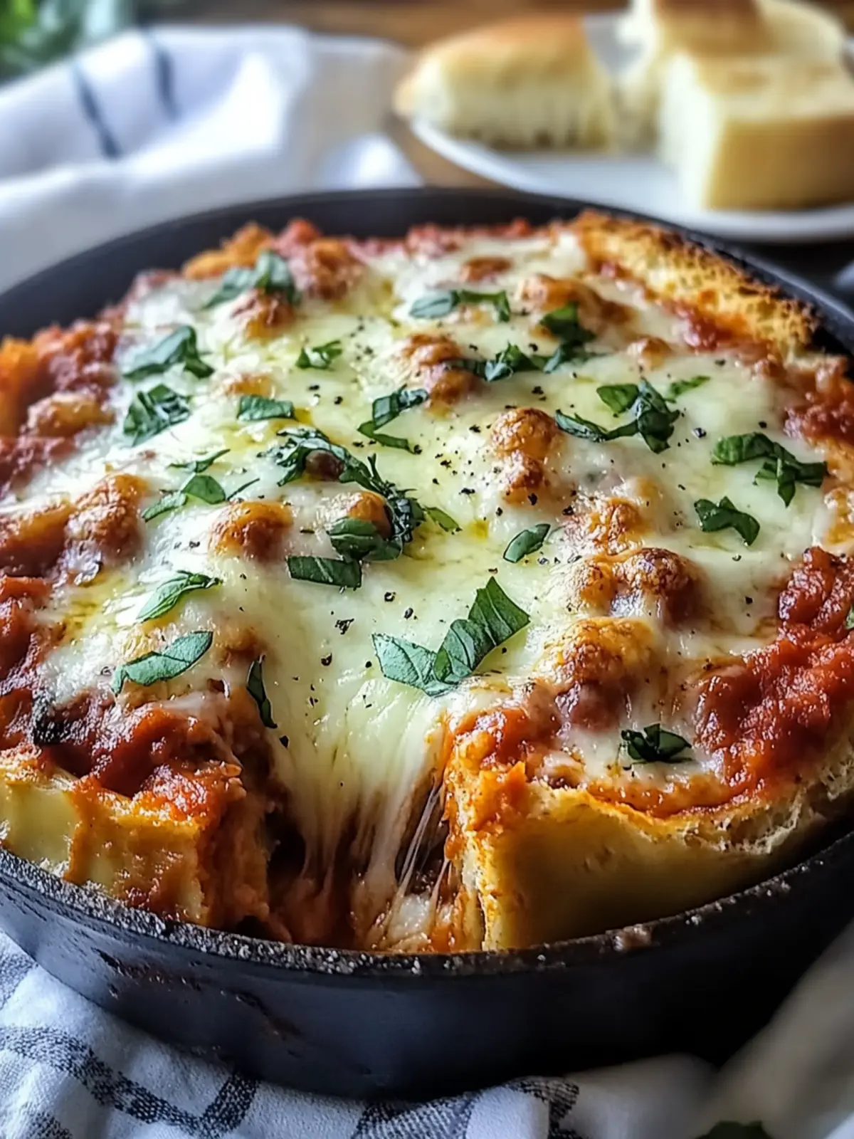 Cheesy Garlic Bread Lasagna Skillet