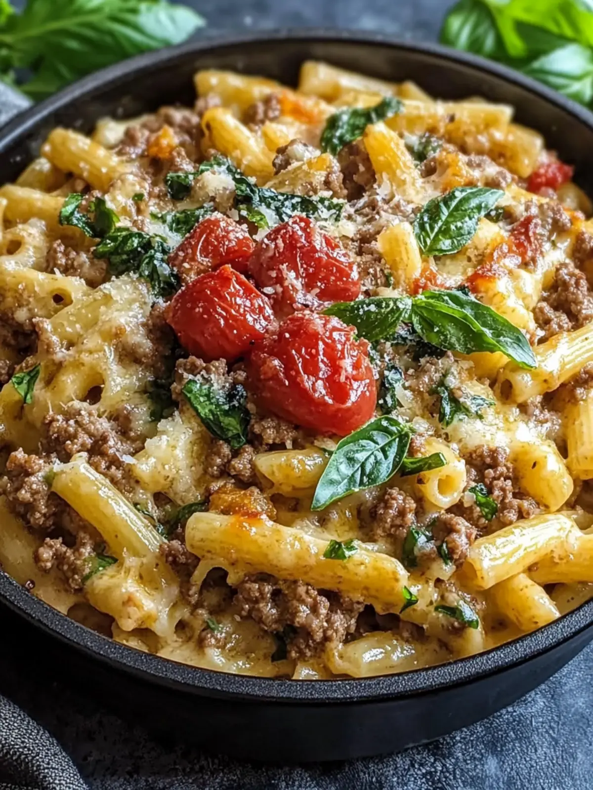 Creamy One-Pot Tuscan Ground Beef Pasta