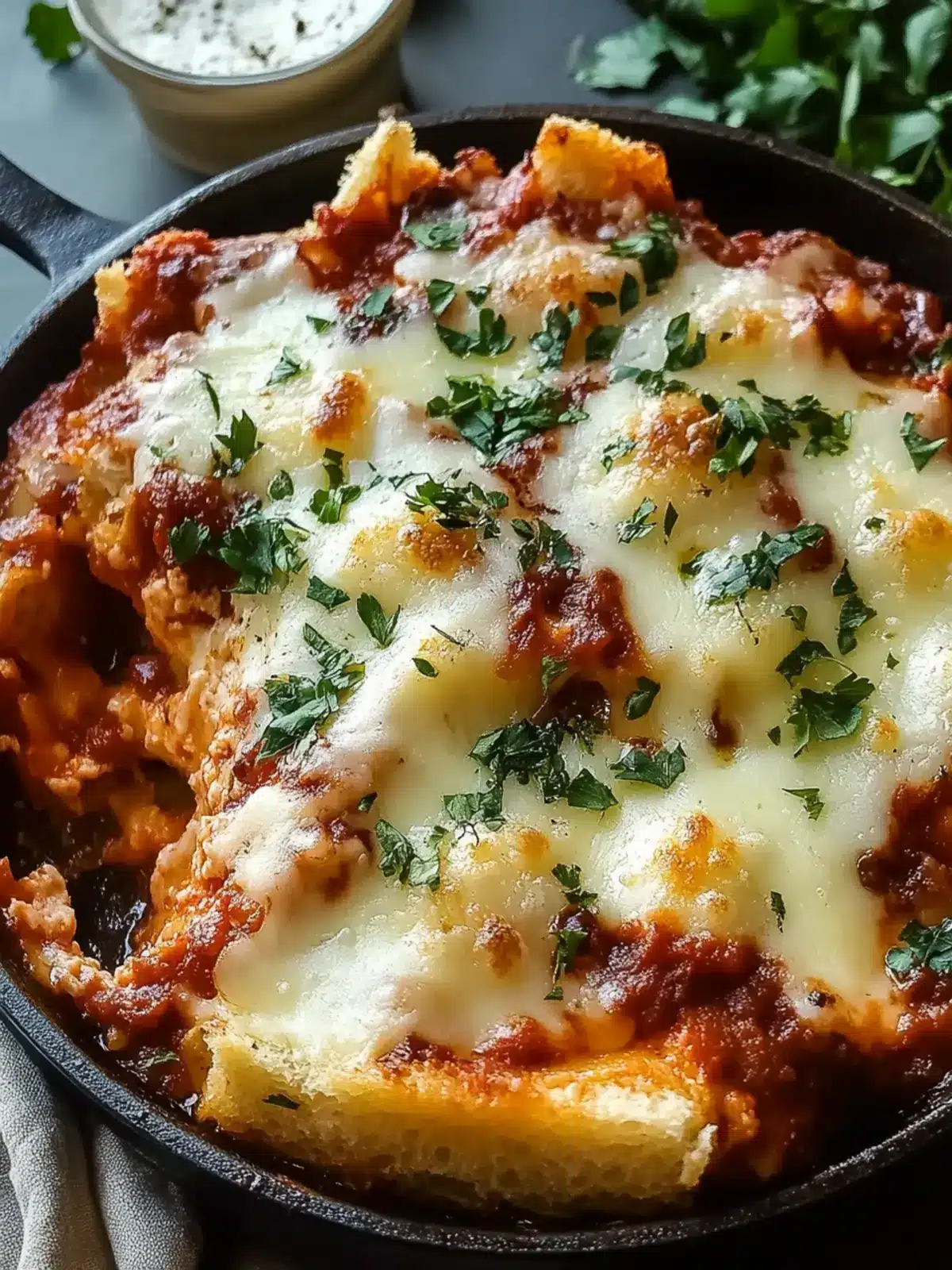 Cheesy Garlic Bread Lasagna Skillet